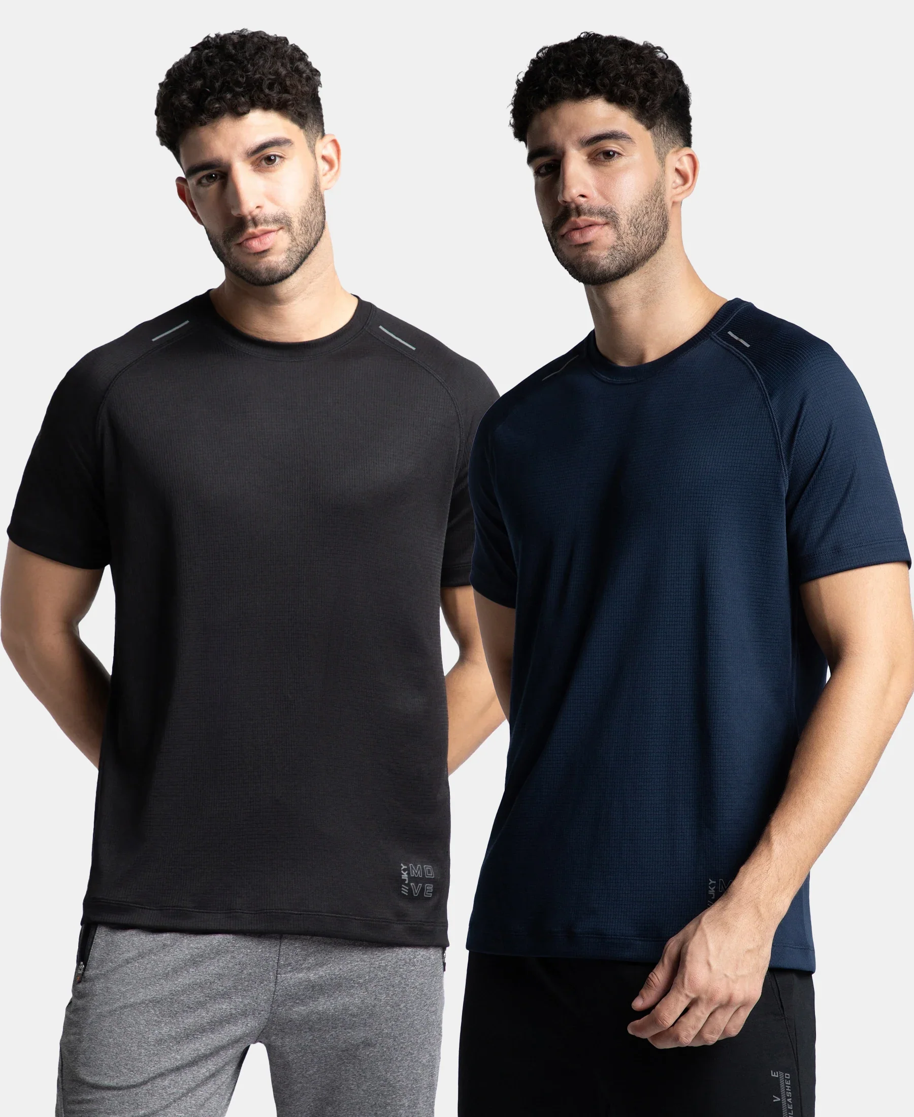 Pack of 2 Lightweight Microfiber Solid Round Neck Half Sleeve T-Shirt with Breathable Mesh - Navy & Black - Image 5
