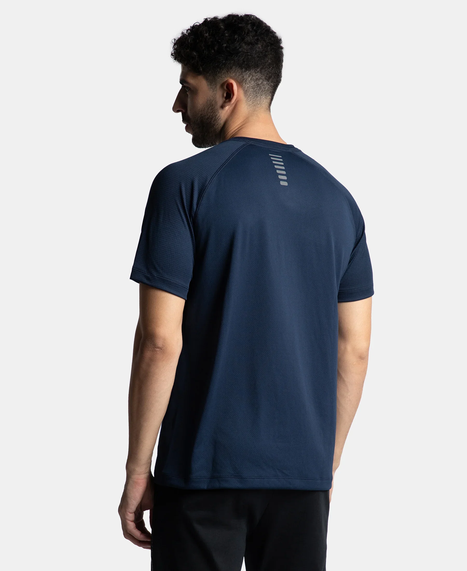 Pack of 2 Lightweight Microfiber Solid Round Neck Half Sleeve T-Shirt with Breathable Mesh - Navy & Black - Image 3