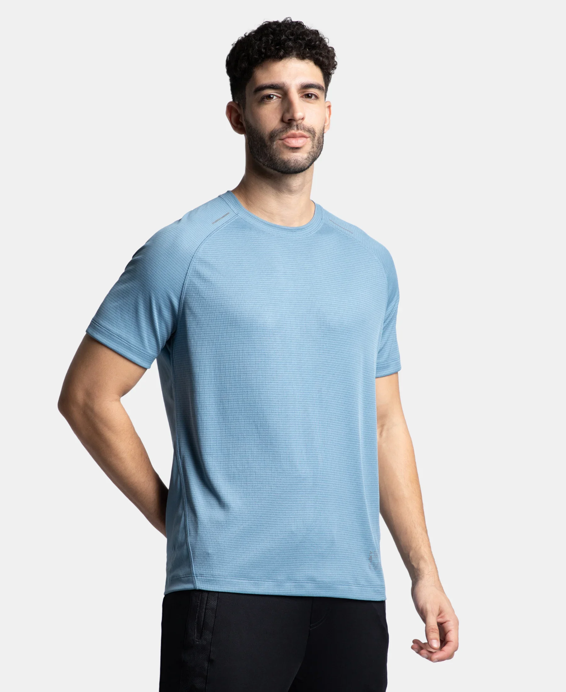 Pack of 2 Lightweight Microfiber Solid Round Neck Half Sleeve T-Shirt with Breathable Mesh - Navy & Provincial Blue - Image 2