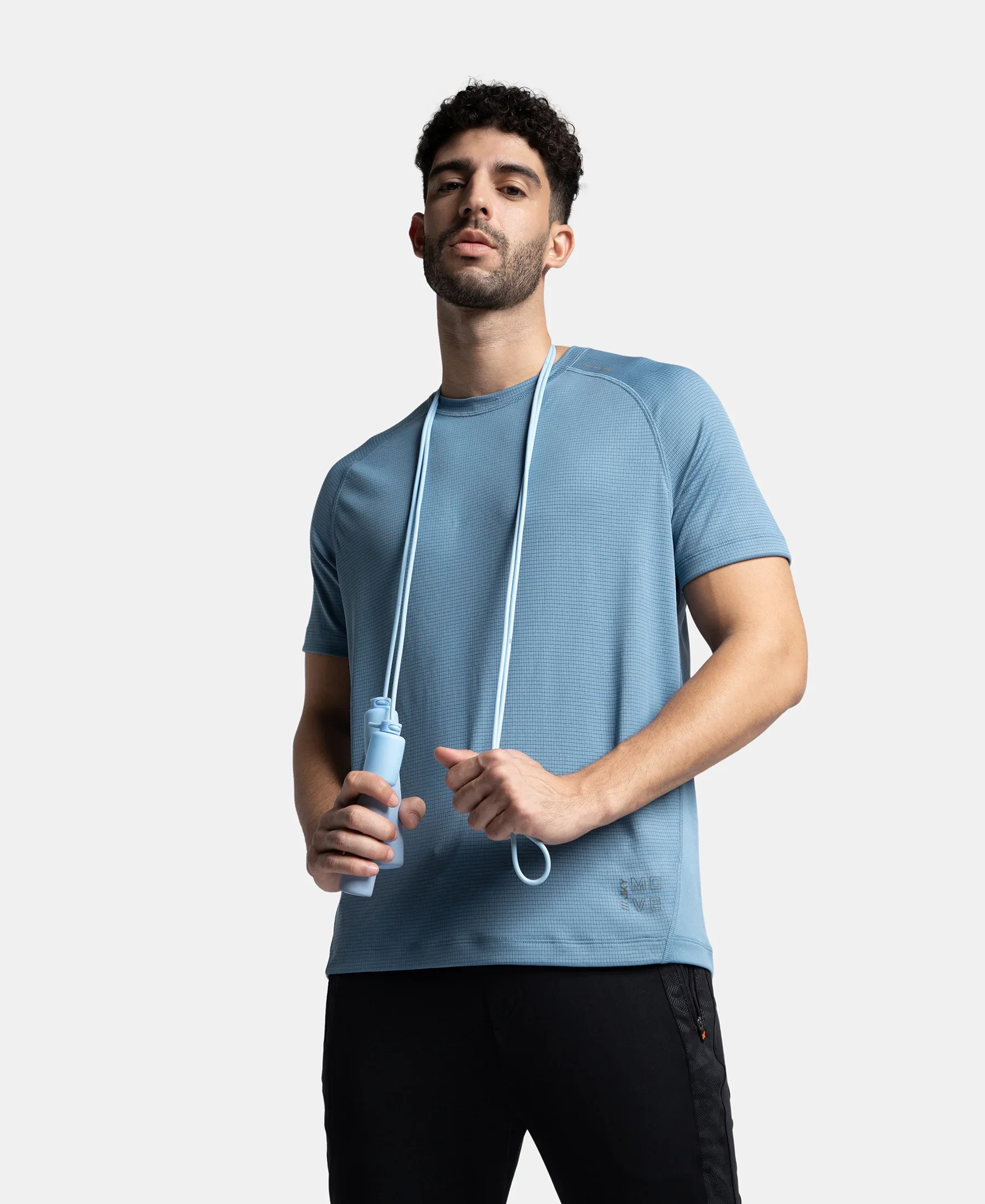 Pack of 2 Lightweight Microfiber Solid Round Neck Half Sleeve T-Shirt with Breathable Mesh - Navy & Provincial Blue - Image 4