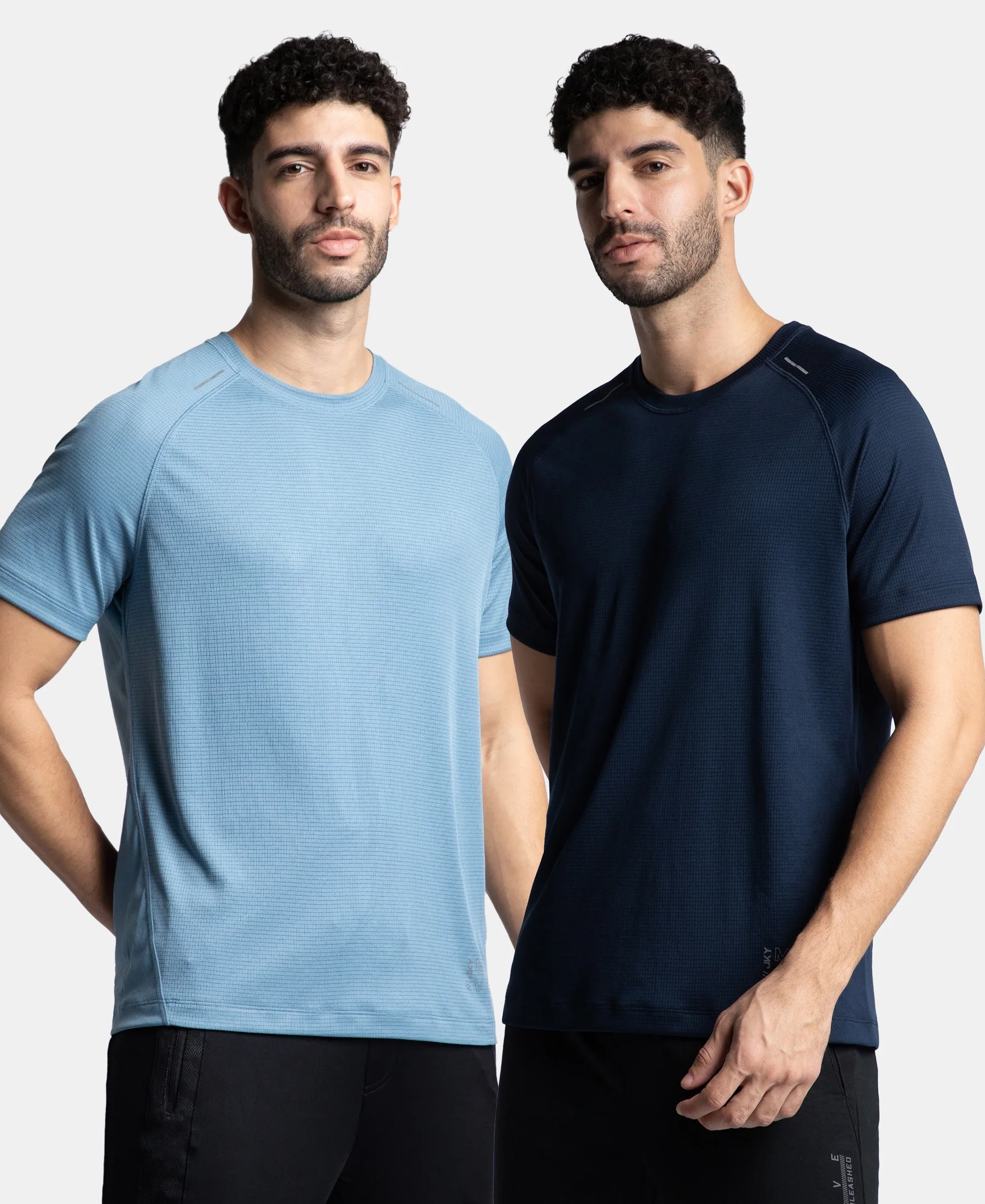 Pack of 2 Lightweight Microfiber Solid Round Neck Half Sleeve T-Shirt with Breathable Mesh - Navy & Provincial Blue - Image 5