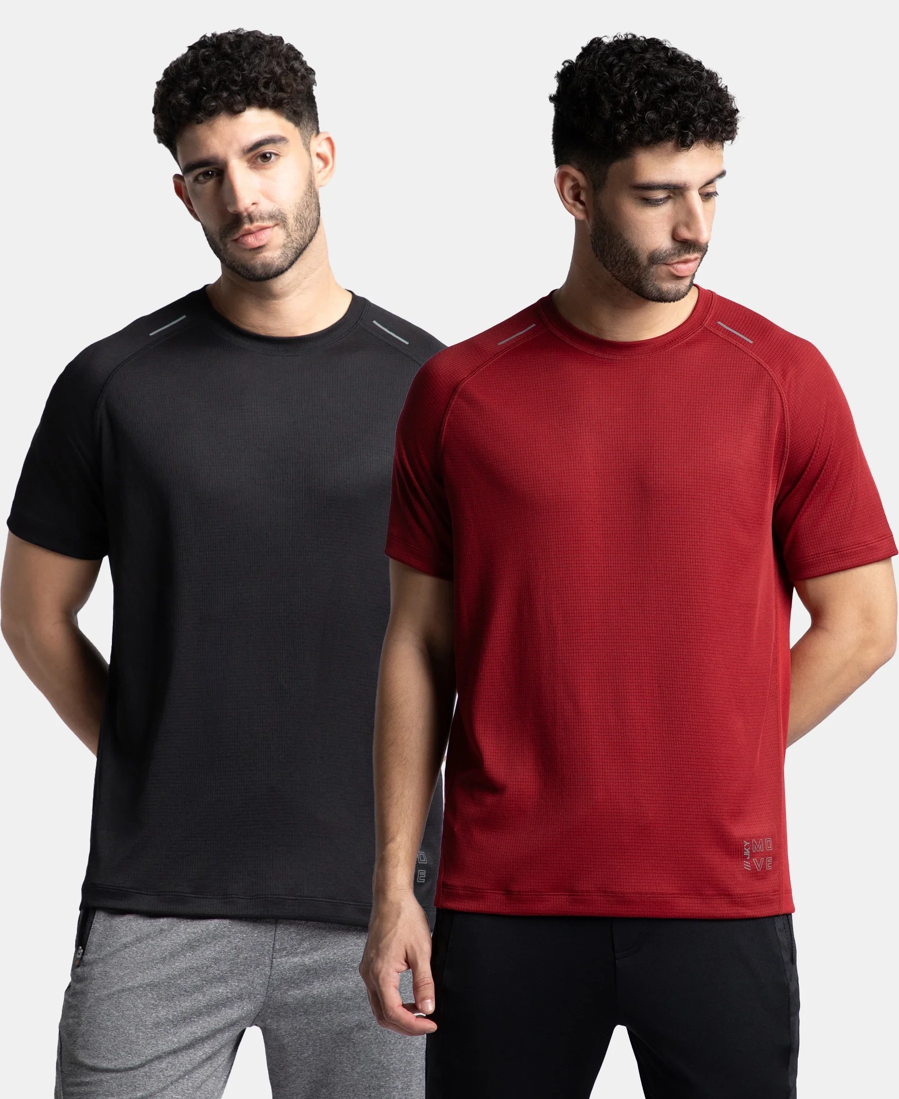 Pack of 2 Lightweight Microfiber Solid Round Neck Half Sleeve T-Shirt with Breathable Mesh - Sundried Tomato & Black - Image 5