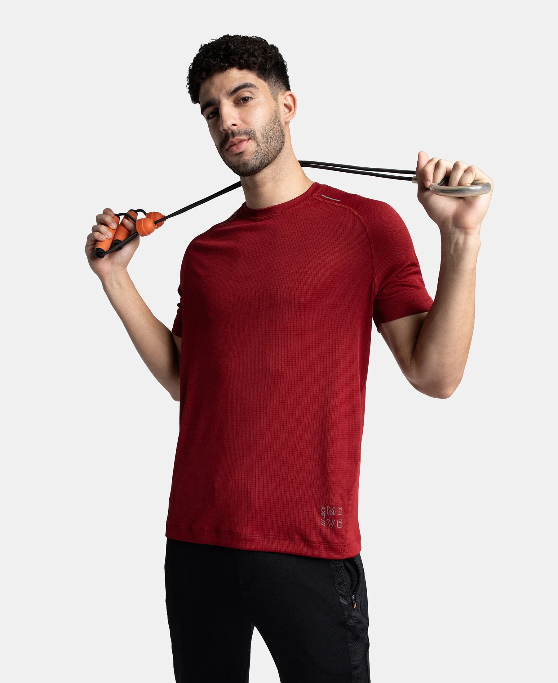 Pack of 2 Lightweight Microfiber Solid Round Neck Half Sleeve T-Shirt with Breathable Mesh - Sundried Tomato & Iceberg Green - Image 9