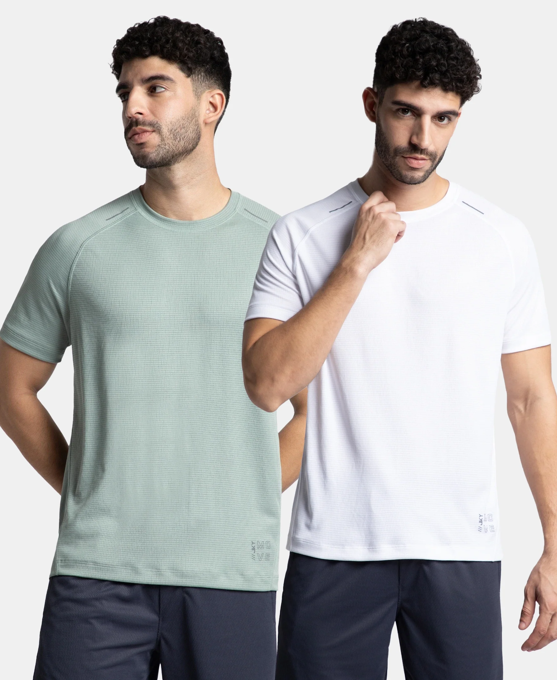 Pack of 2 Lightweight Microfiber Solid Round Neck Half Sleeve T-Shirt with Breathable Mesh - White & Iceberg Green - Image 5