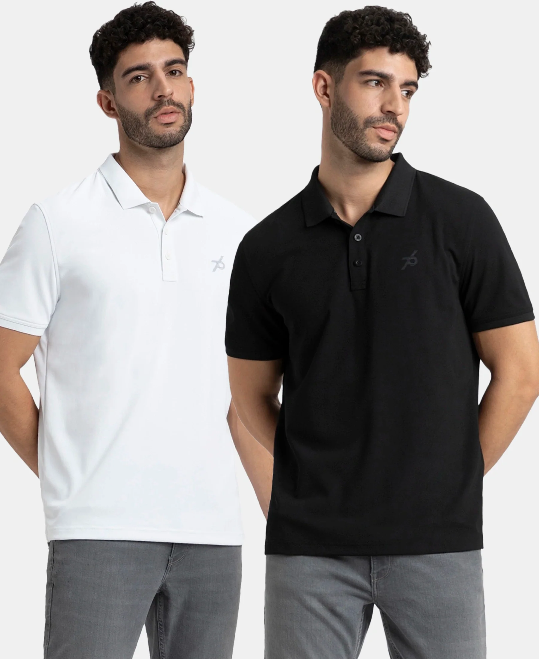 Pack of 2 Microfiber Fabric Solid Half Sleeve Polo T-Shirt with StayDry & StayFresh Technology - Black & White - Image 5