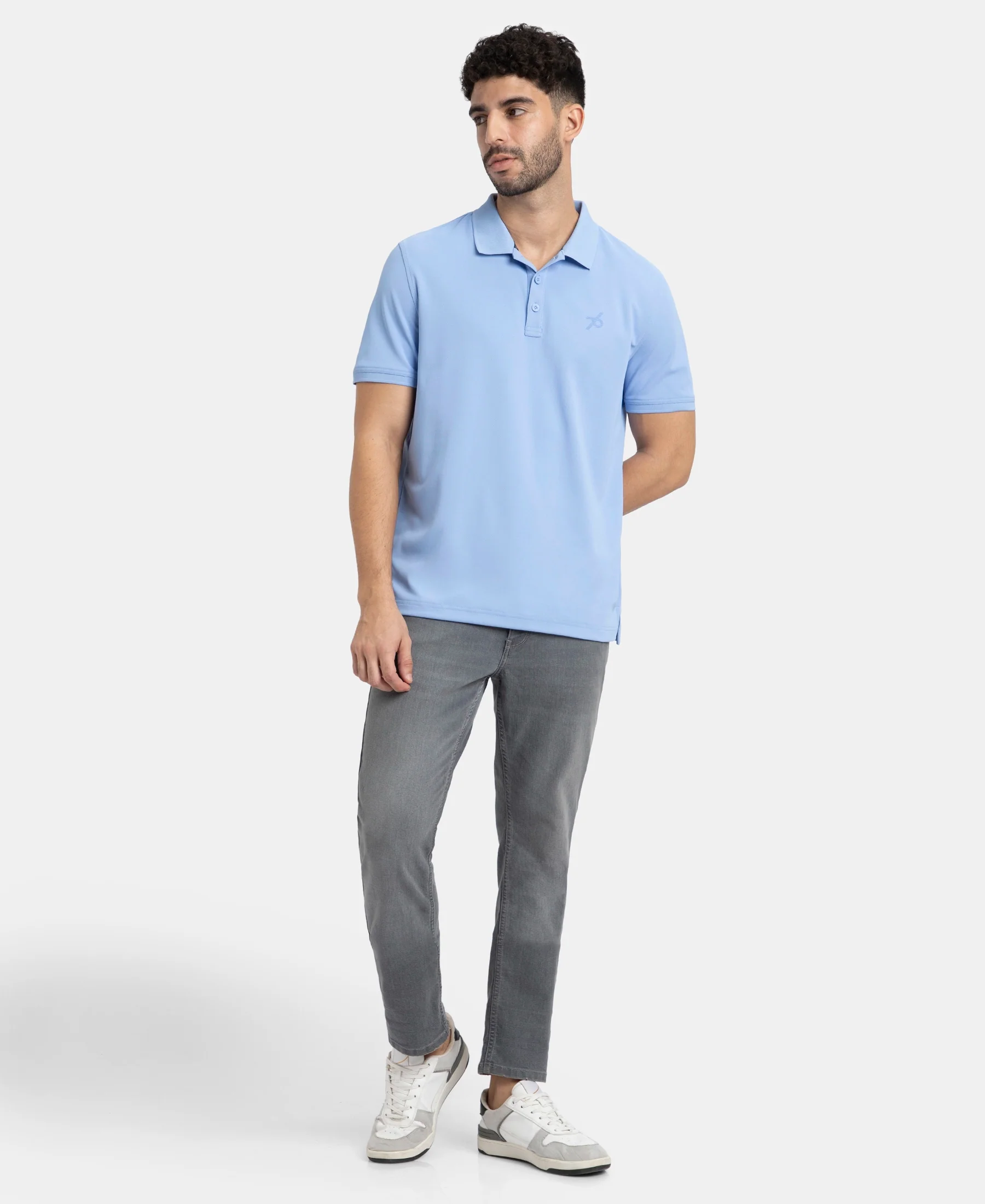 Pack of 2 Microfiber Fabric Solid Half Sleeve Polo T-Shirt with StayDry & StayFresh Technology - White & Lt Blue - Image 6