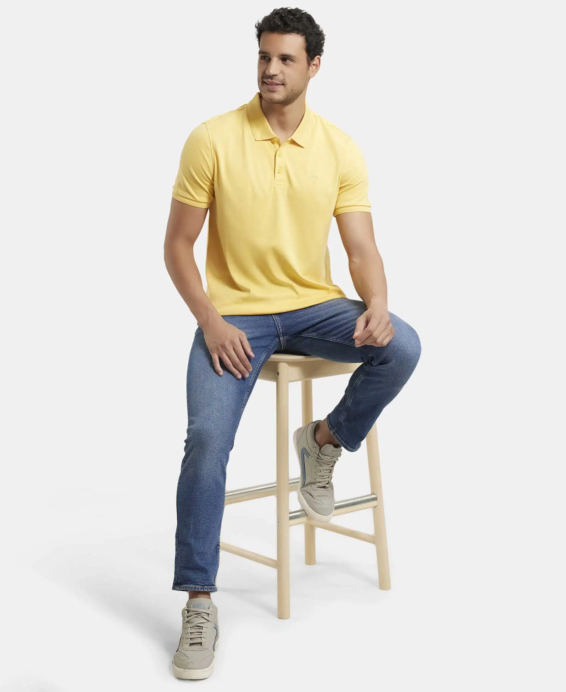 Pack of 2 Super Combed Cotton Rich Solid Half Sleeve Polo T-Shirt - Corn Silk & Black - Image 6