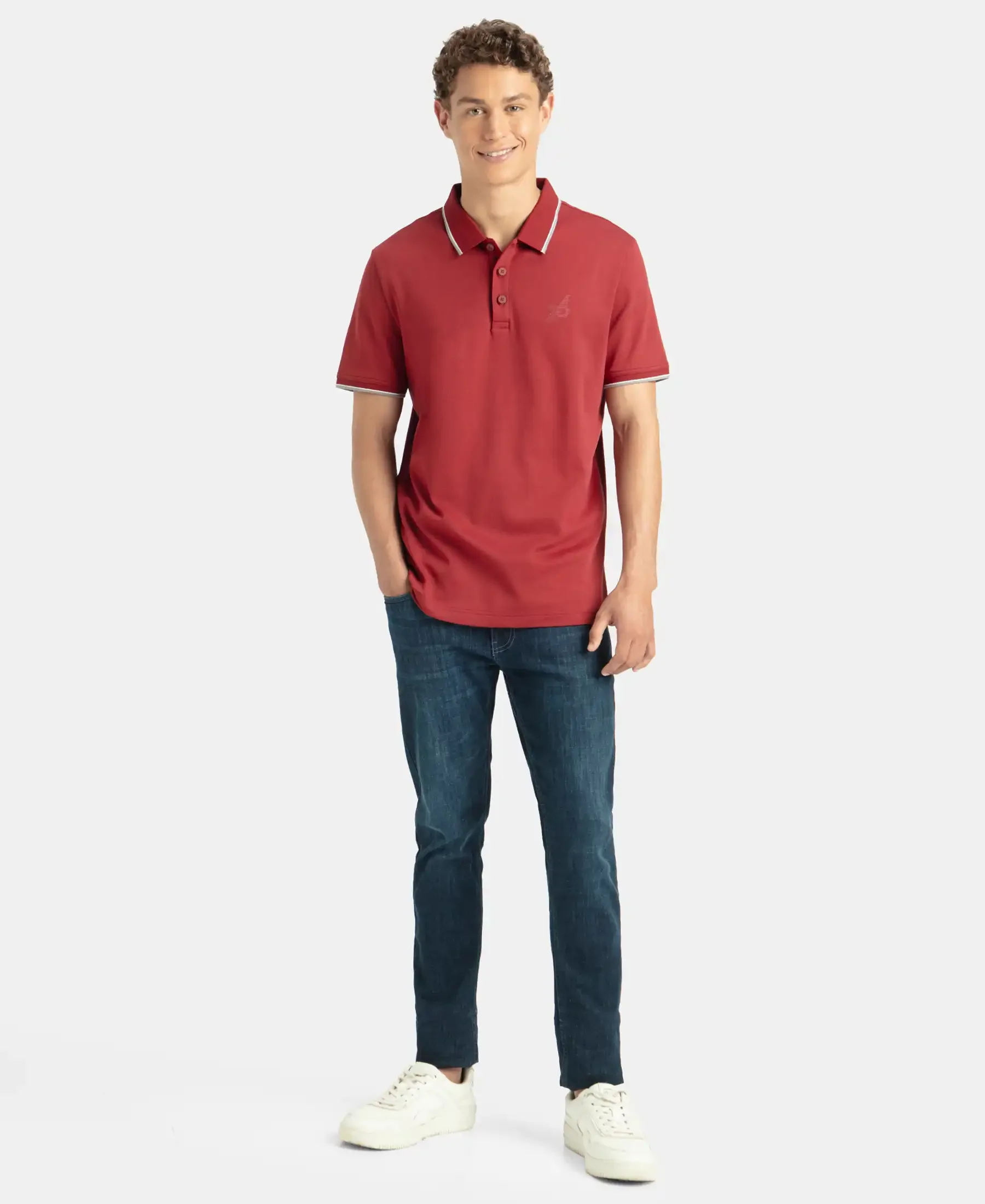 Super Combed Cotton Rich Solid Half Sleeve Polo T-Shirt - Sundried Tomato - Image 4