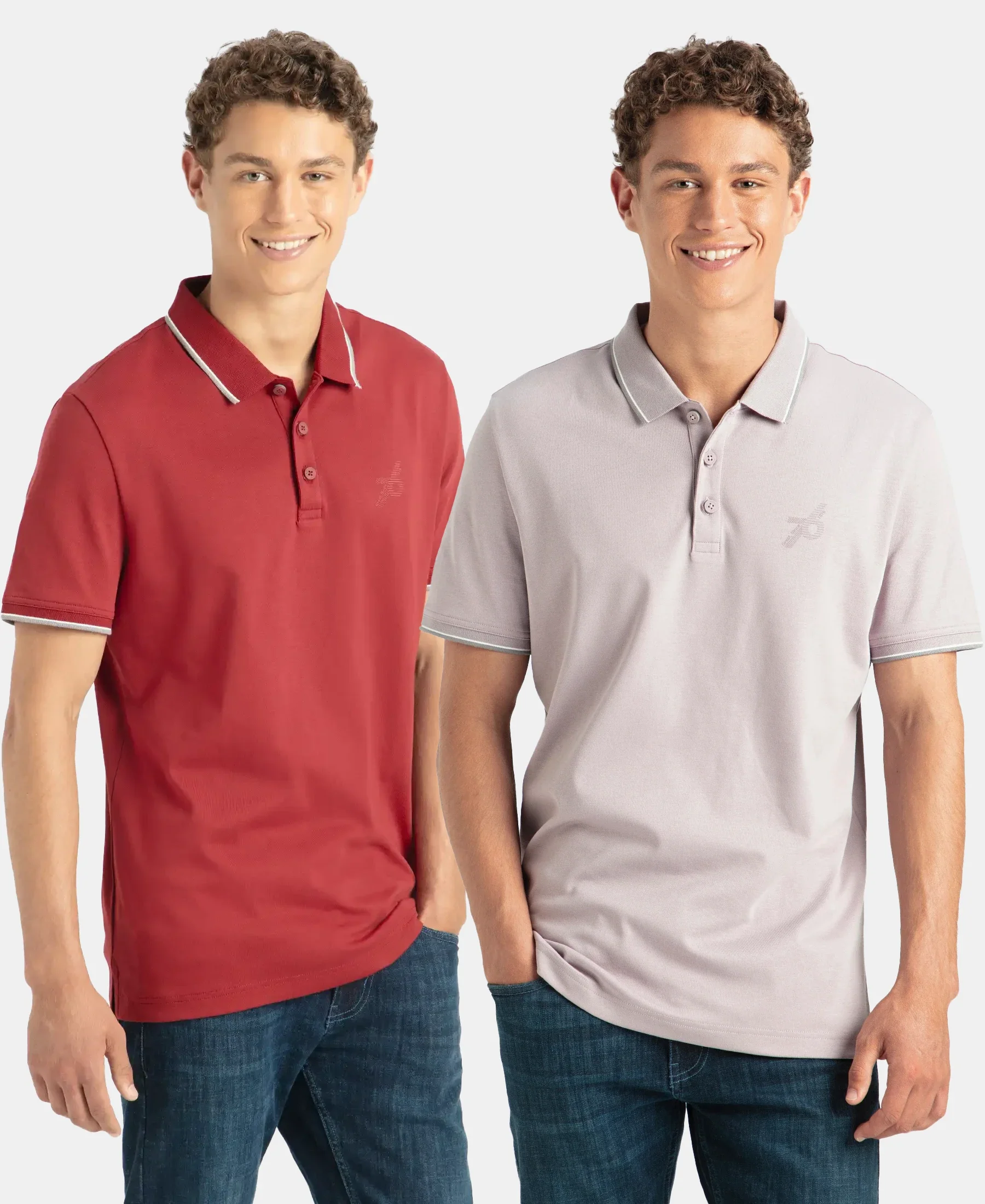 Pack of 2 Super Combed Cotton Rich Solid Half Sleeve Polo T-Shirt - Nirvana & Sundried Tomato - Image 5