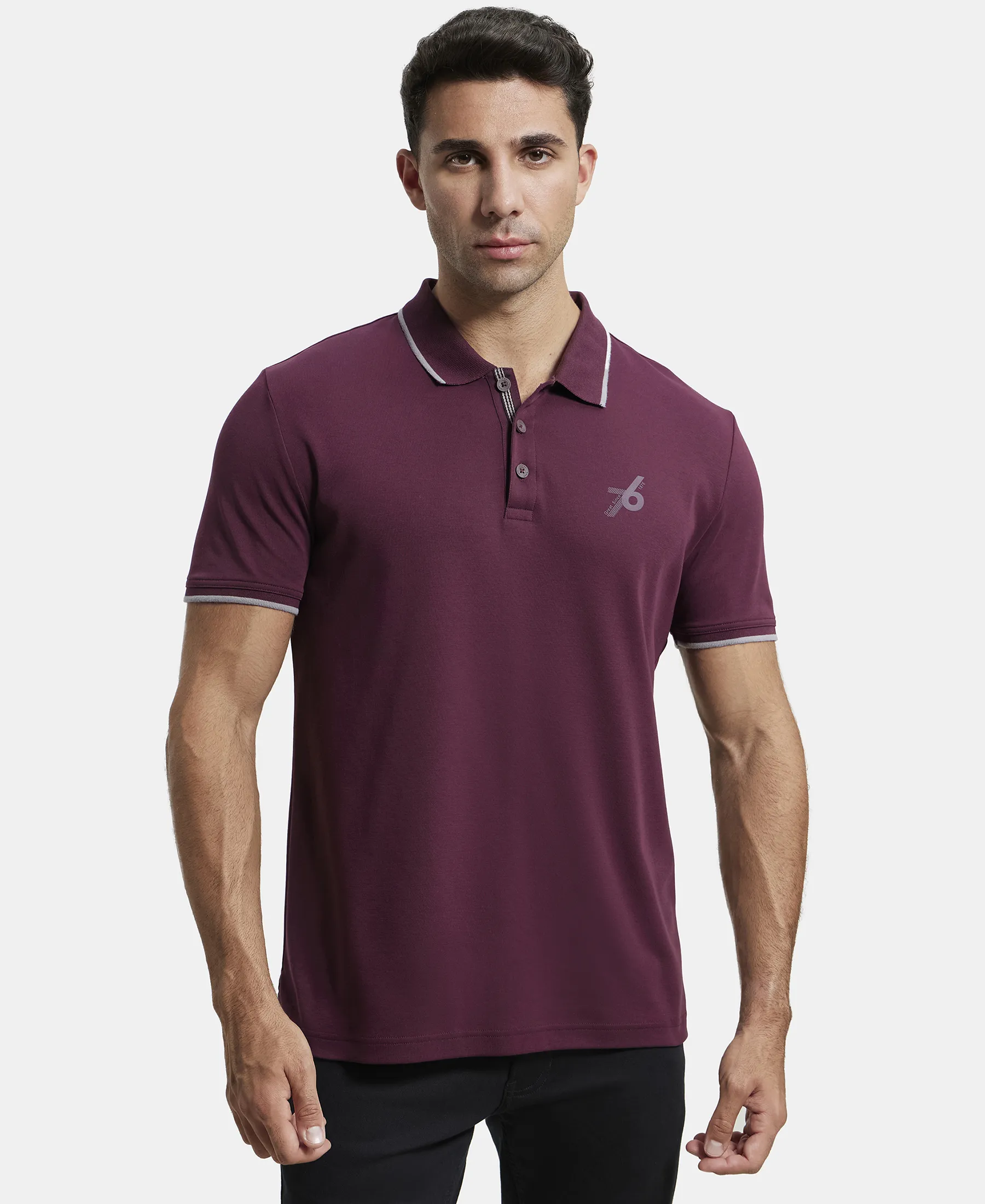Super Combed Cotton Rich Solid Half Sleeve Polo T-Shirt - Wine Tasting