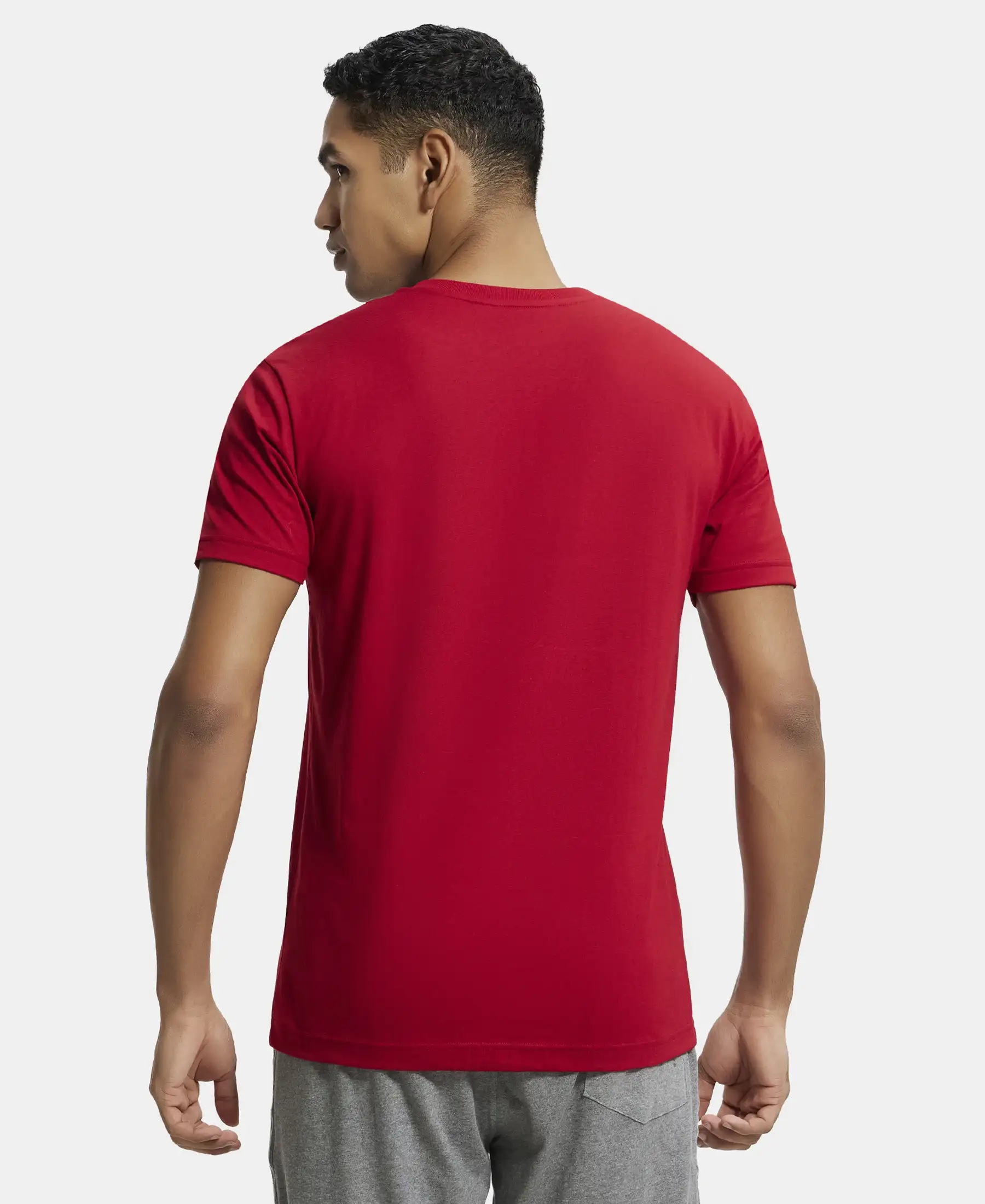 Pack of 2 Super Combed Cotton Rich Solid V Neck Half Sleeve T-Shirt - Black & Shanghai Red - Image 8
