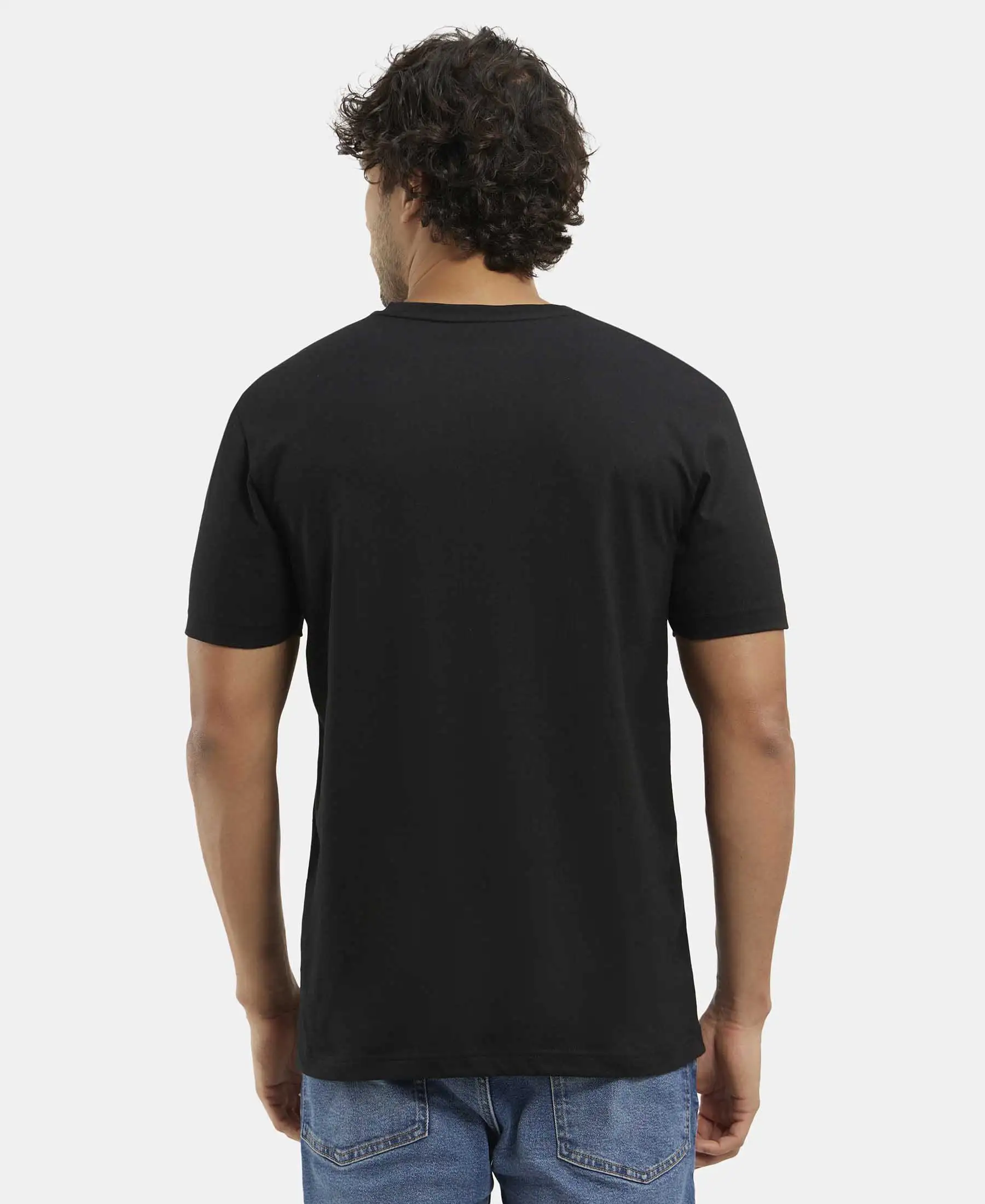 Pack of 2 Super Combed Cotton Rich Solid V Neck Half Sleeve T-Shirt - White & Black - Image 7