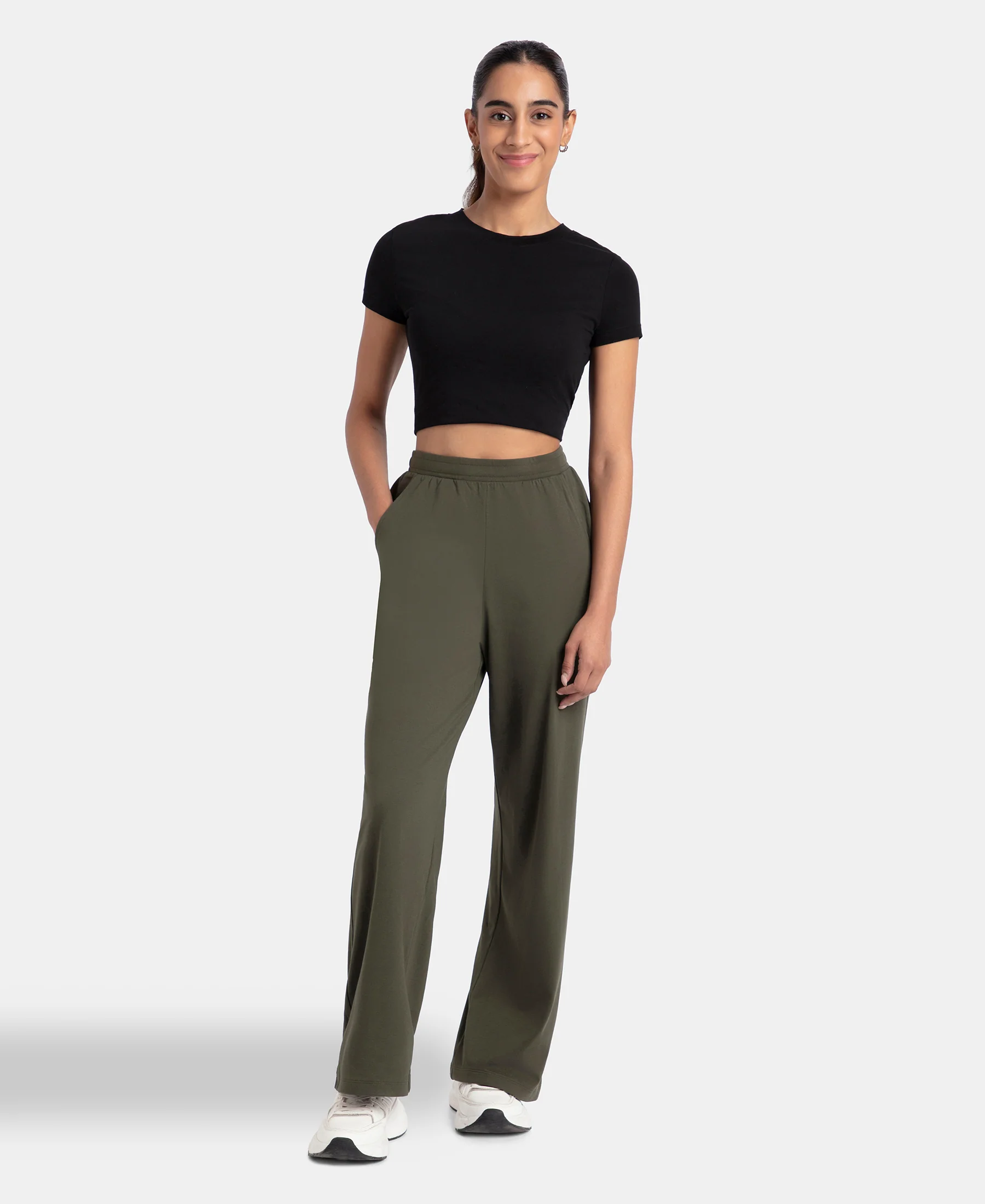 Pack of 2 Super Combed Cotton Rich Straight Fit Wide Leg Pants - Deep Depths & Black - Image 4