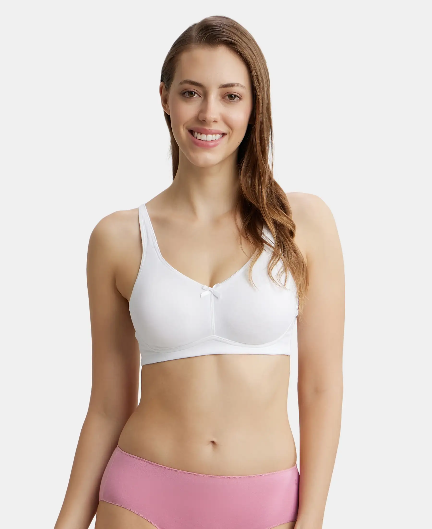 Pack of 2 Wirefree Non Padded Super Combed Cotton Elastane Stretch Full Coverage Everyday Bra with Concealed Shaper Panel - White & Skin - Image 2