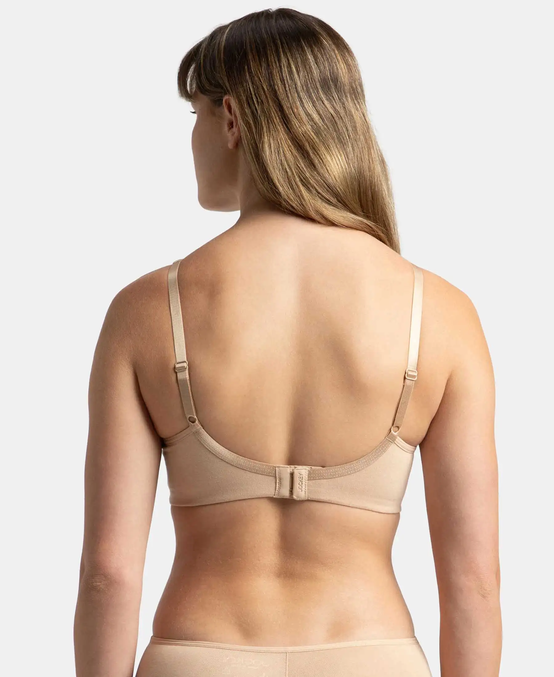 Pack of 2 Wirefree Non Padded Super Combed Cotton Elastane Stretch Full Coverage Everyday Bra with Concealed Shaper Panel - White & Skin - Image 3