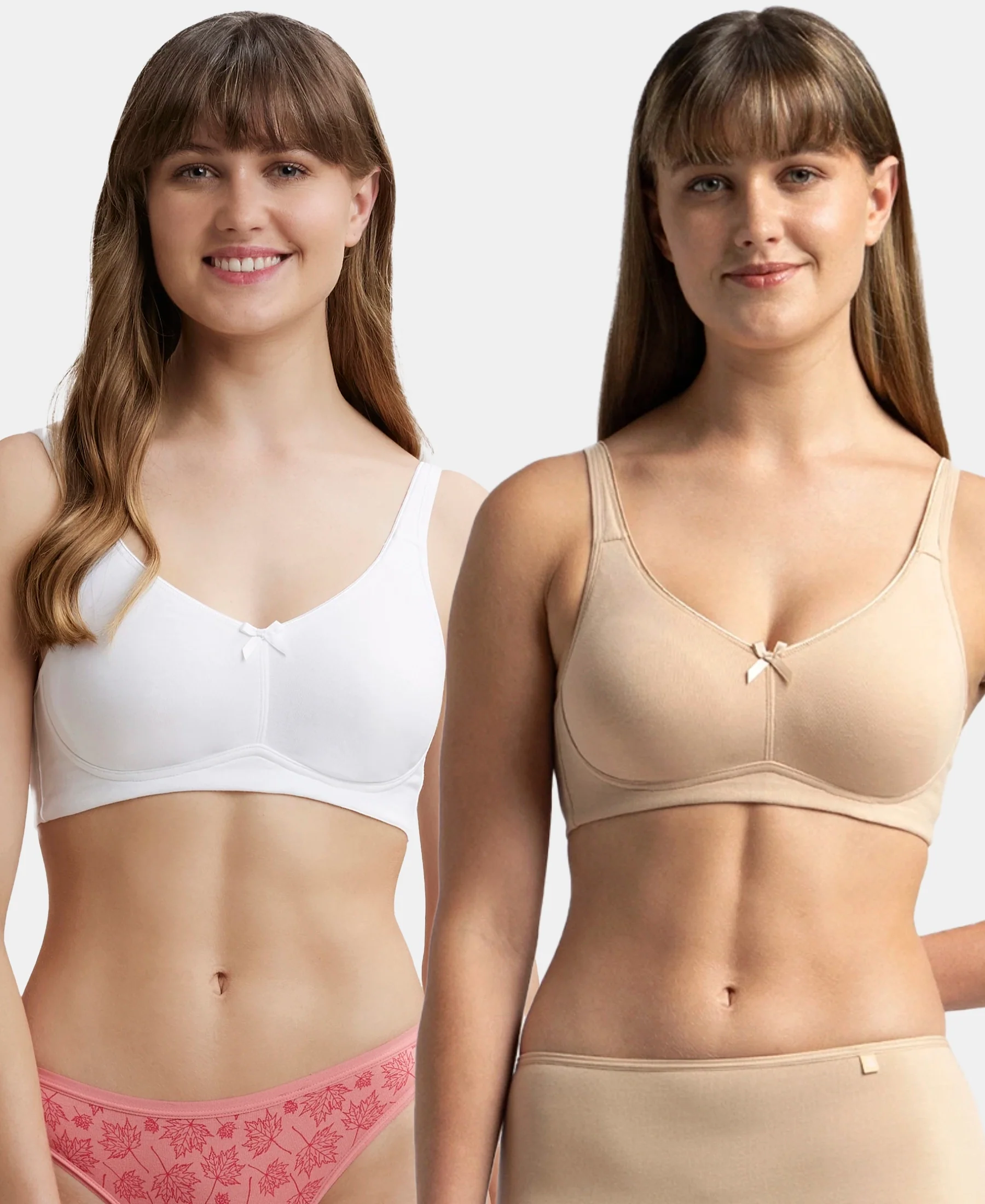 Pack of 2 Wirefree Non Padded Super Combed Cotton Elastane Stretch Full Coverage Everyday Bra with Concealed Shaper Panel - White & Skin - Image 5