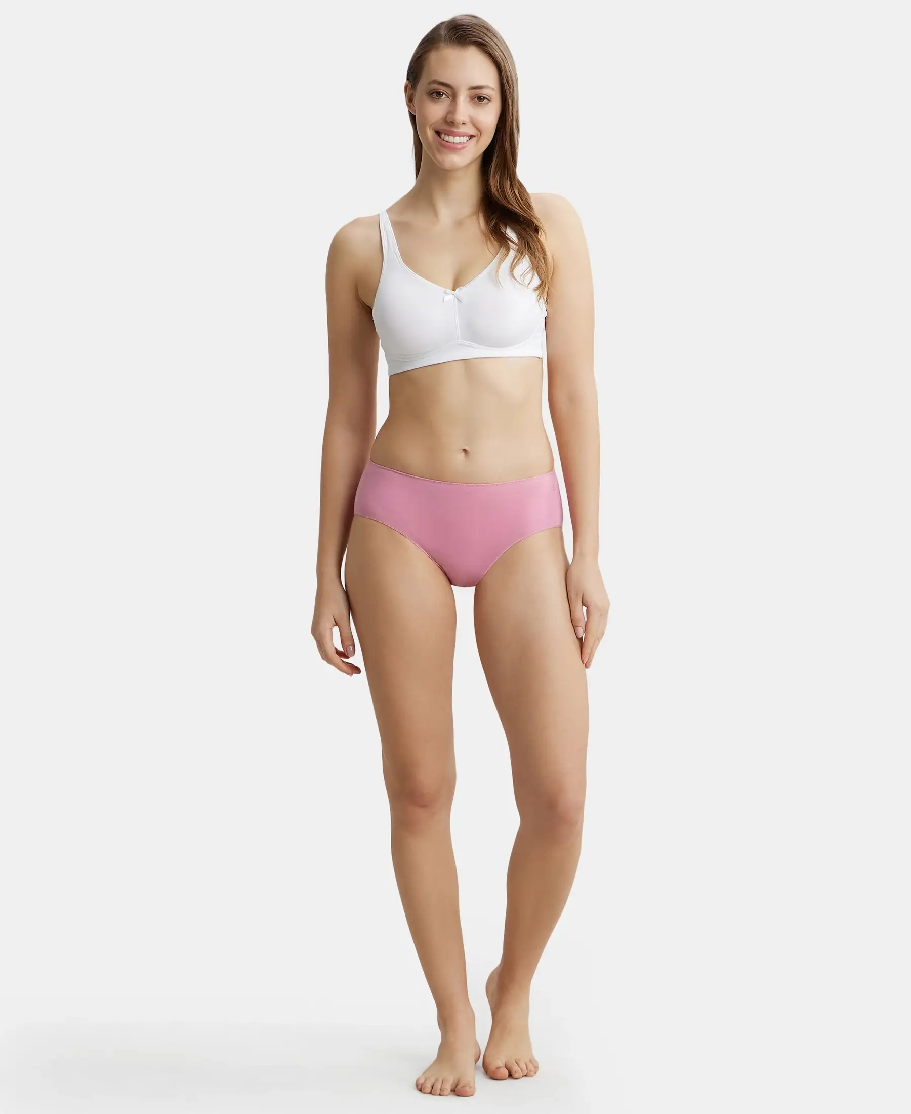 Pack of 2 Wirefree Non Padded Super Combed Cotton Elastane Stretch Full Coverage Everyday Bra with Concealed Shaper Panel - White & Skin - Image 9