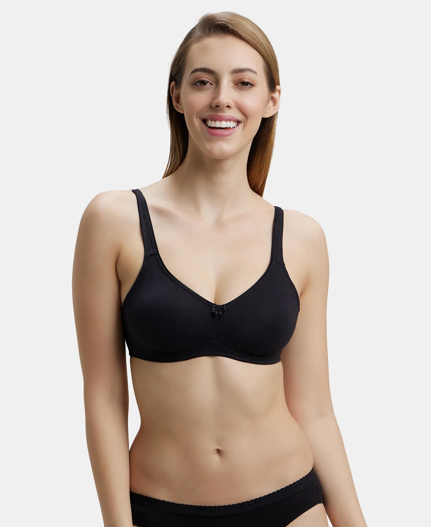 Pack of 2 Wirefree Non Padded Super Combed Cotton Elastane Stretch Full Coverage Everyday Bra with Contoured Shaper Panel and Adjustable Straps - Black & White - Image 2