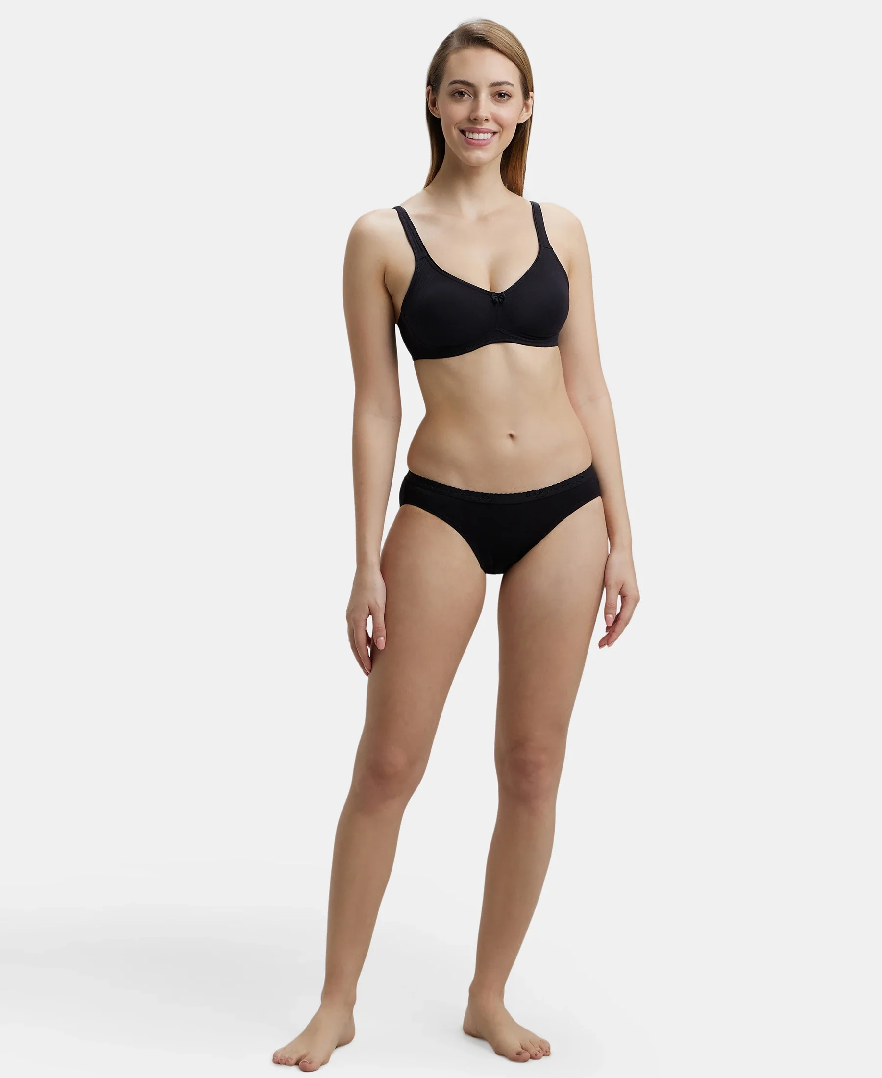 Pack of 2 Wirefree Non Padded Super Combed Cotton Elastane Stretch Full Coverage Everyday Bra with Contoured Shaper Panel and Adjustable Straps - Black & White - Image 9