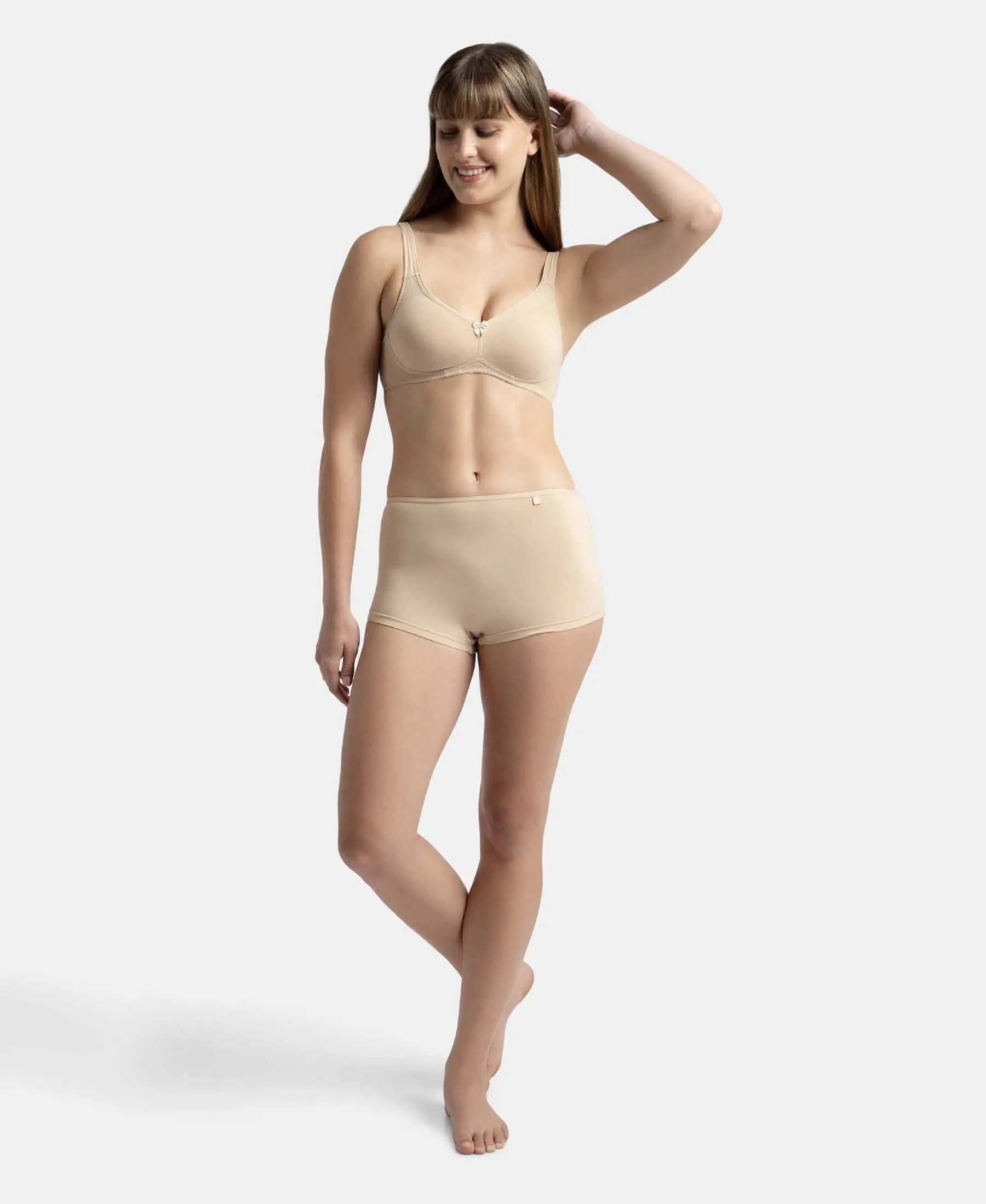 Pack of 2 Wirefree Non Padded Super Combed Cotton Elastane Stretch Full Coverage Everyday Bra with Contoured Shaper Panel and Adjustable Straps - White & Skin - Image 10