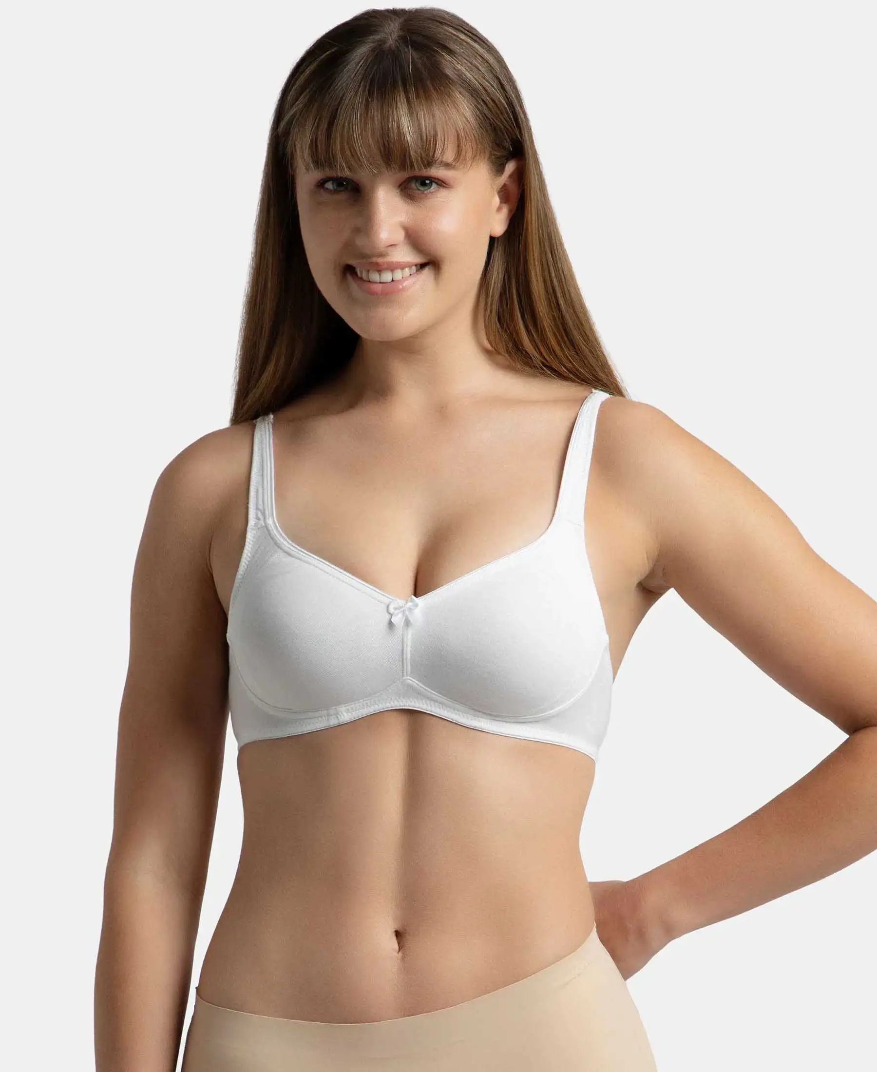 Pack of 2 Wirefree Non Padded Super Combed Cotton Elastane Stretch Full Coverage Everyday Bra with Contoured Shaper Panel and Adjustable Straps - White & Skin - Image 2