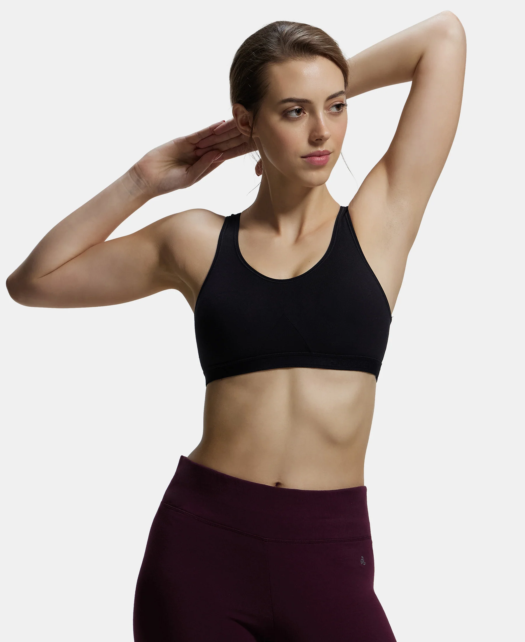 Pack of 2 Wirefree Non Padded Super Combed Cotton Elastane Stretch Full Coverage Slip-On Active Bra with Wider Straps and Moisture Move Treatment - Black & Navy - Image 10