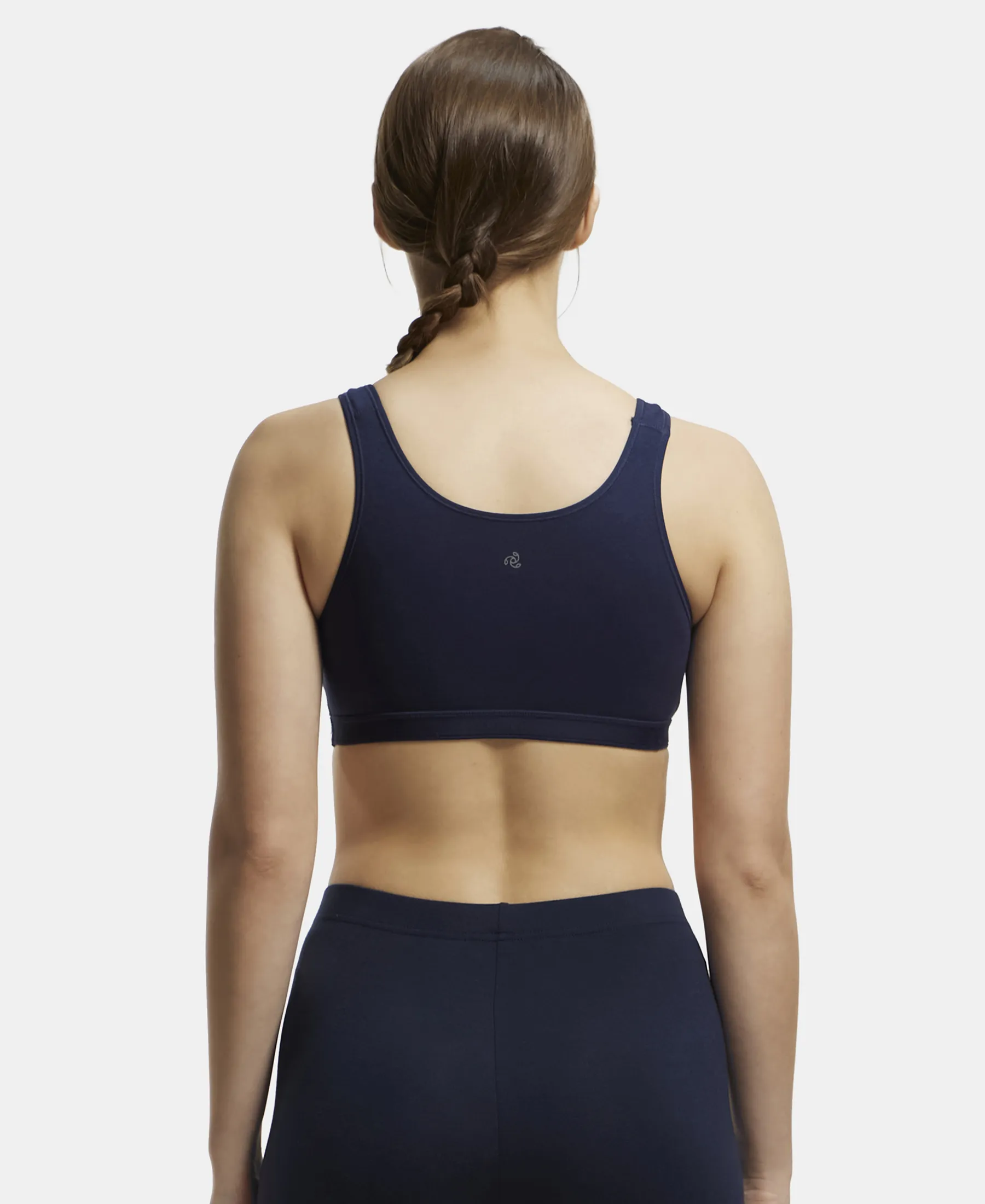 Pack of 2 Wirefree Non Padded Super Combed Cotton Elastane Stretch Full Coverage Slip-On Active Bra with Wider Straps and Moisture Move Treatment - Black & Navy - Image 3