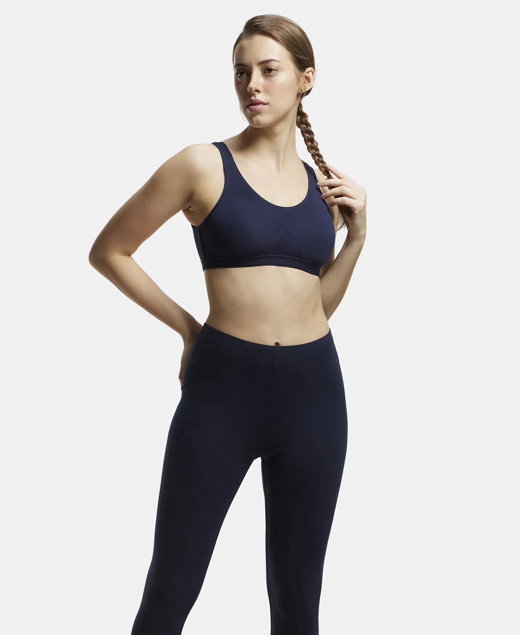Pack of 2 Wirefree Non Padded Super Combed Cotton Elastane Stretch Full Coverage Slip-On Active Bra with Wider Straps and Moisture Move Treatment - Black & Navy - Image 6