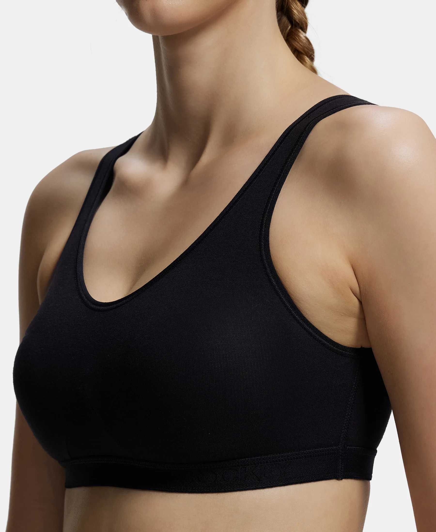 Pack of 2 Wirefree Non Padded Super Combed Cotton Elastane Stretch Full Coverage Slip-On Active Bra with Wider Straps and Moisture Move Treatment - Black & Navy - Image 8