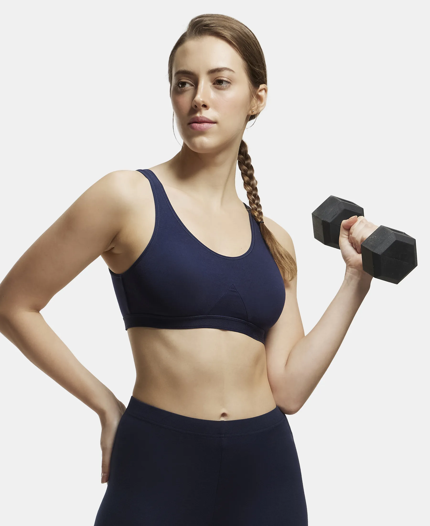 Pack of 2 Wirefree Non Padded Super Combed Cotton Elastane Stretch Full Coverage Slip-On Active Bra with Wider Straps and Moisture Move Treatment - Black & Navy - Image 9