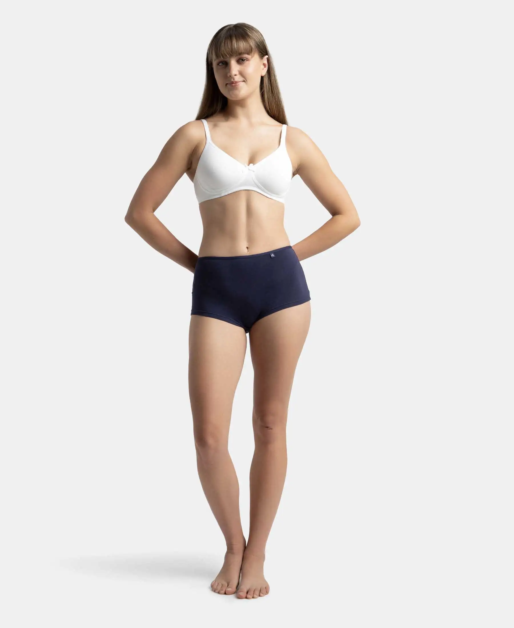 Pack of 2 Wirefree Non Padded Super Combed Cotton Elastane Stretch Medium Coverage Everyday Bra with Concealed Shaper Panel - White & Skin - Image 4