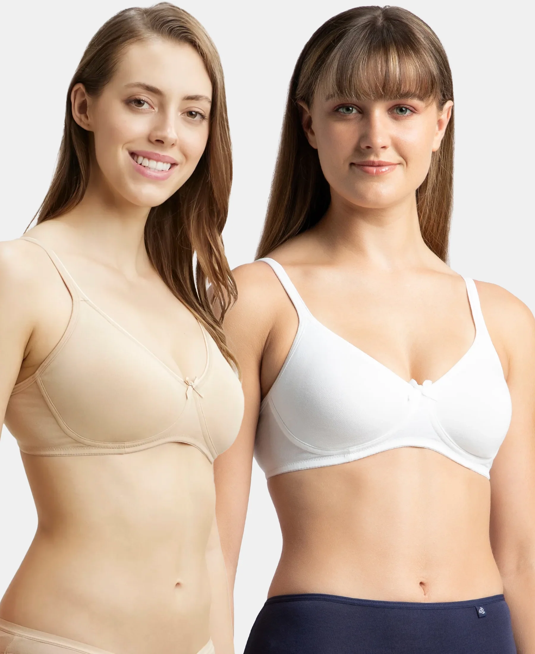 Pack of 2 Wirefree Non Padded Super Combed Cotton Elastane Stretch Medium Coverage Everyday Bra with Concealed Shaper Panel - White & Skin - Image 5