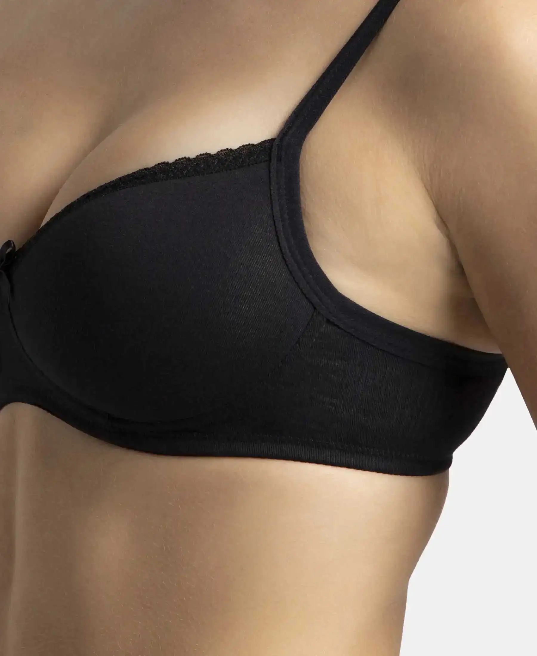 Pack of 2 Wirefree Padded Super Combed Cotton Elastane Stretch Medium Coverage T-Shirt Bra with Lace Styling - Black & White - Image 12
