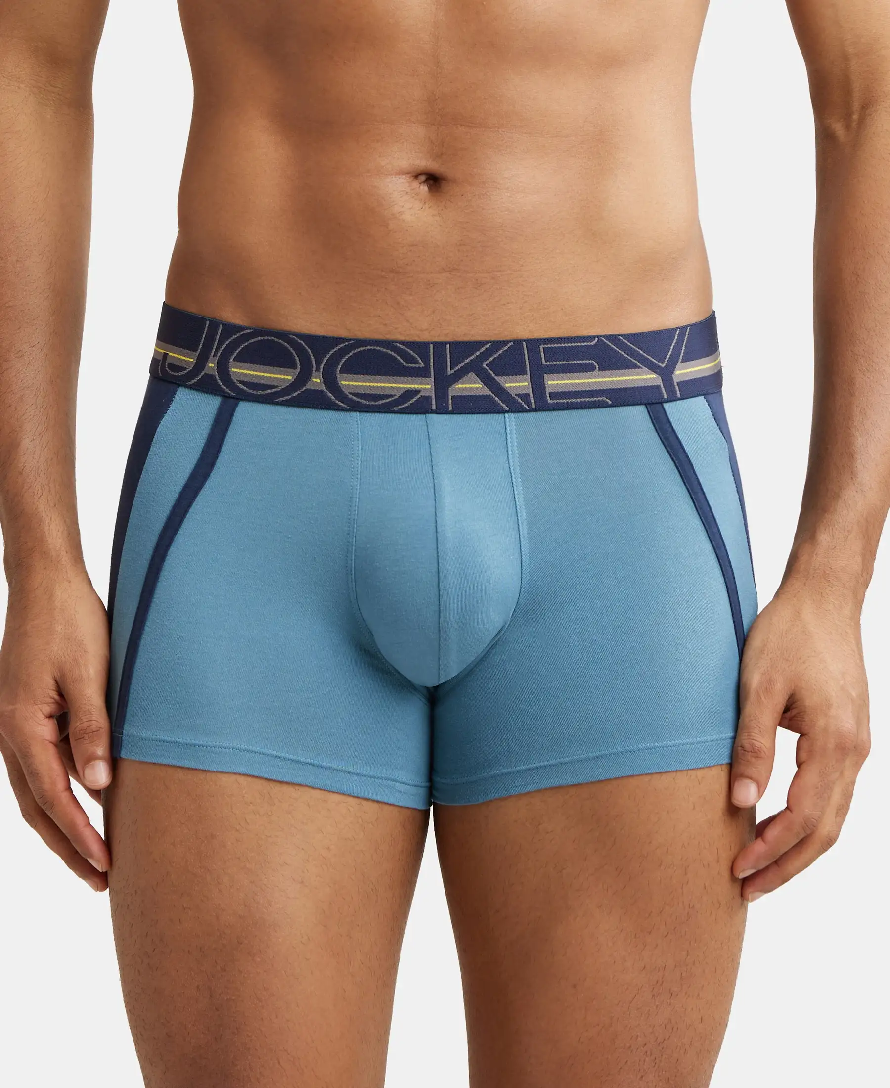 Pack of 3 Super Combed Cotton Elastane Stretch Solid Trunk with Ultrasoft Waistband - Aegean Blue, Poseidon & Navy - Image 2