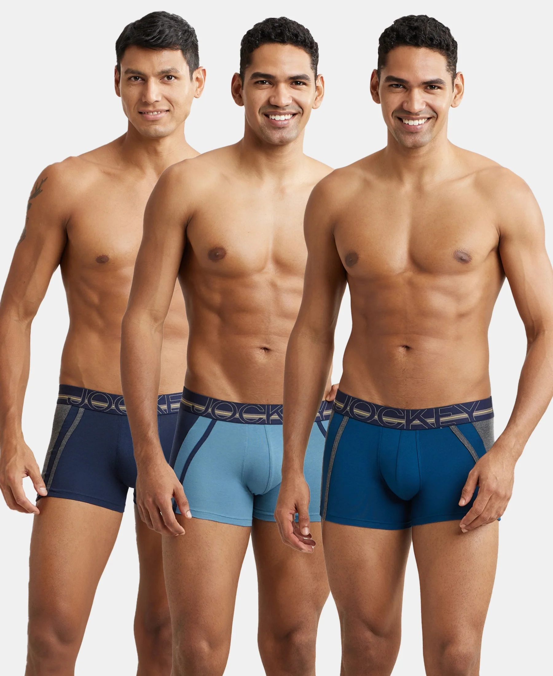 Pack of 3 Super Combed Cotton Elastane Stretch Solid Trunk with Ultrasoft Waistband - Aegean Blue, Poseidon & Navy - Image 5