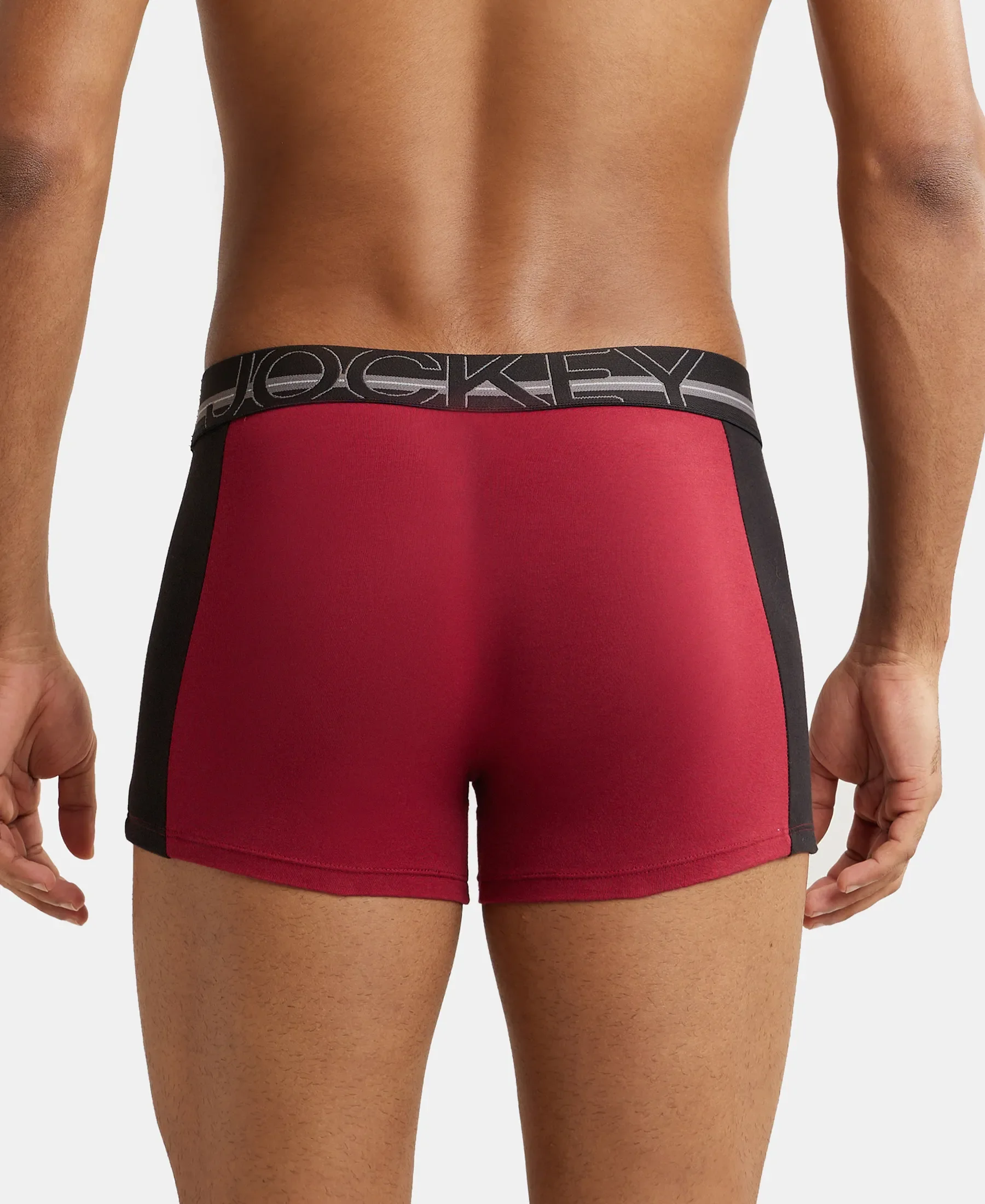 Pack of 3 Super Combed Cotton Elastane Stretch Solid Trunk with Ultrasoft Waistband - Red Pepper, Poseidon & Deep Olive - Image 3
