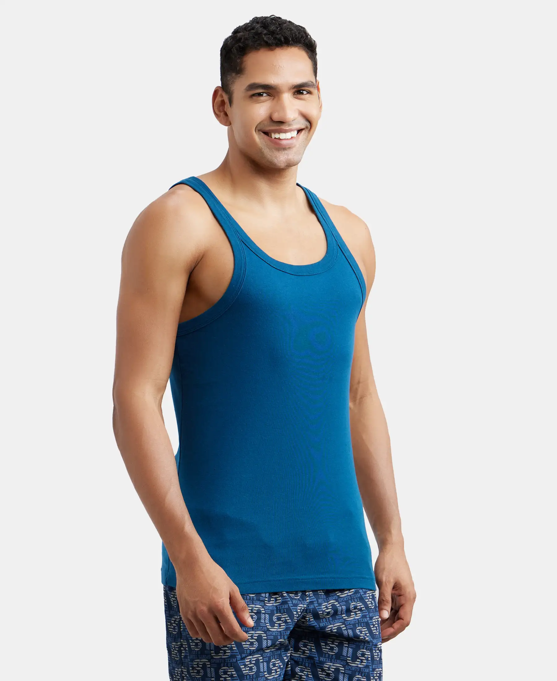 Pack of 3 Super Combed Cotton Rib Square Neck Gym Vest - Poseidon, Red Pepper & Deep Olive - Image 7