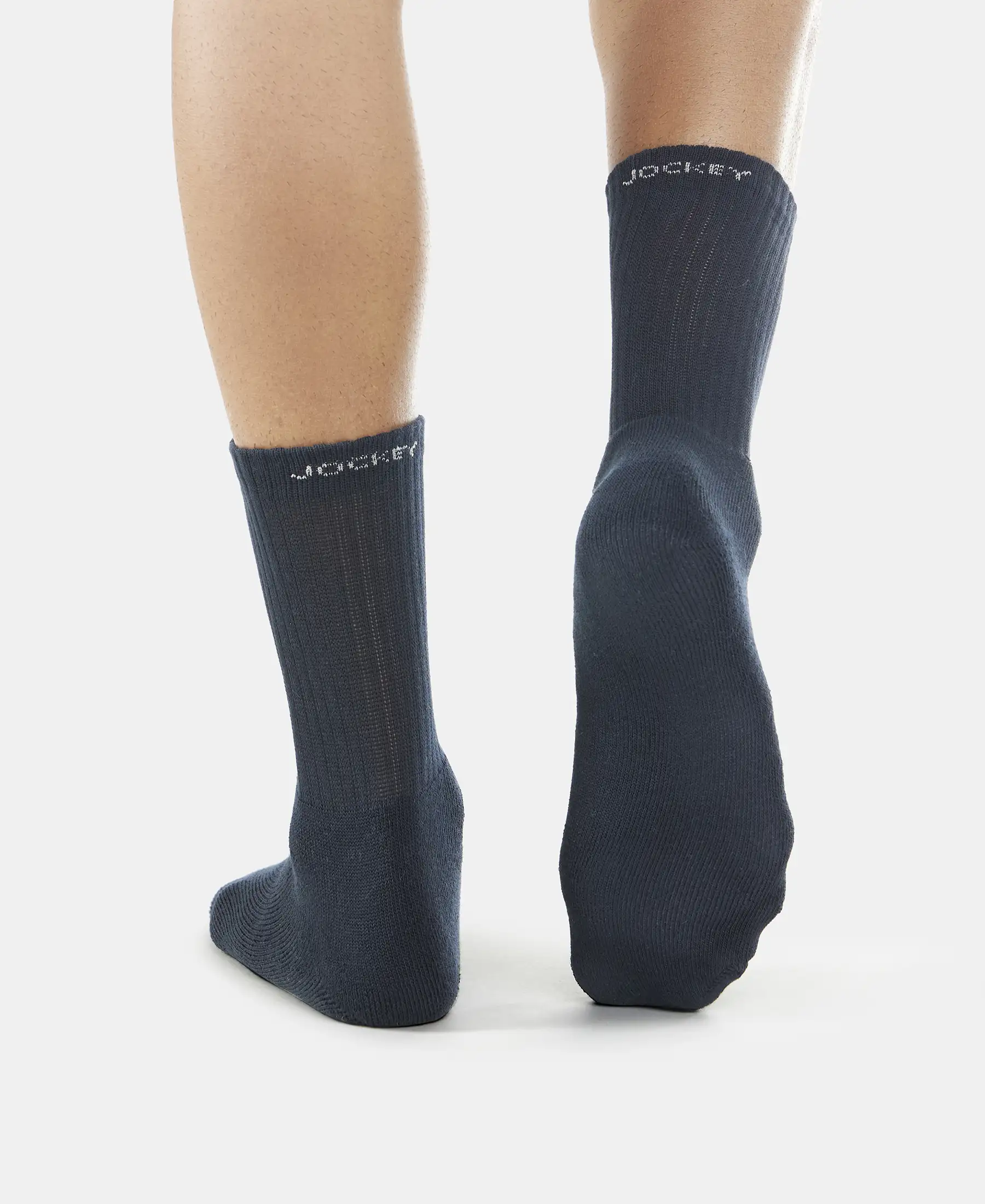 Pack of 6 Compact Cotton Terry Crew Length Socks With StayFresh Treatment - Black, Navy, Charcoal & Midgrey Melange - Image 3