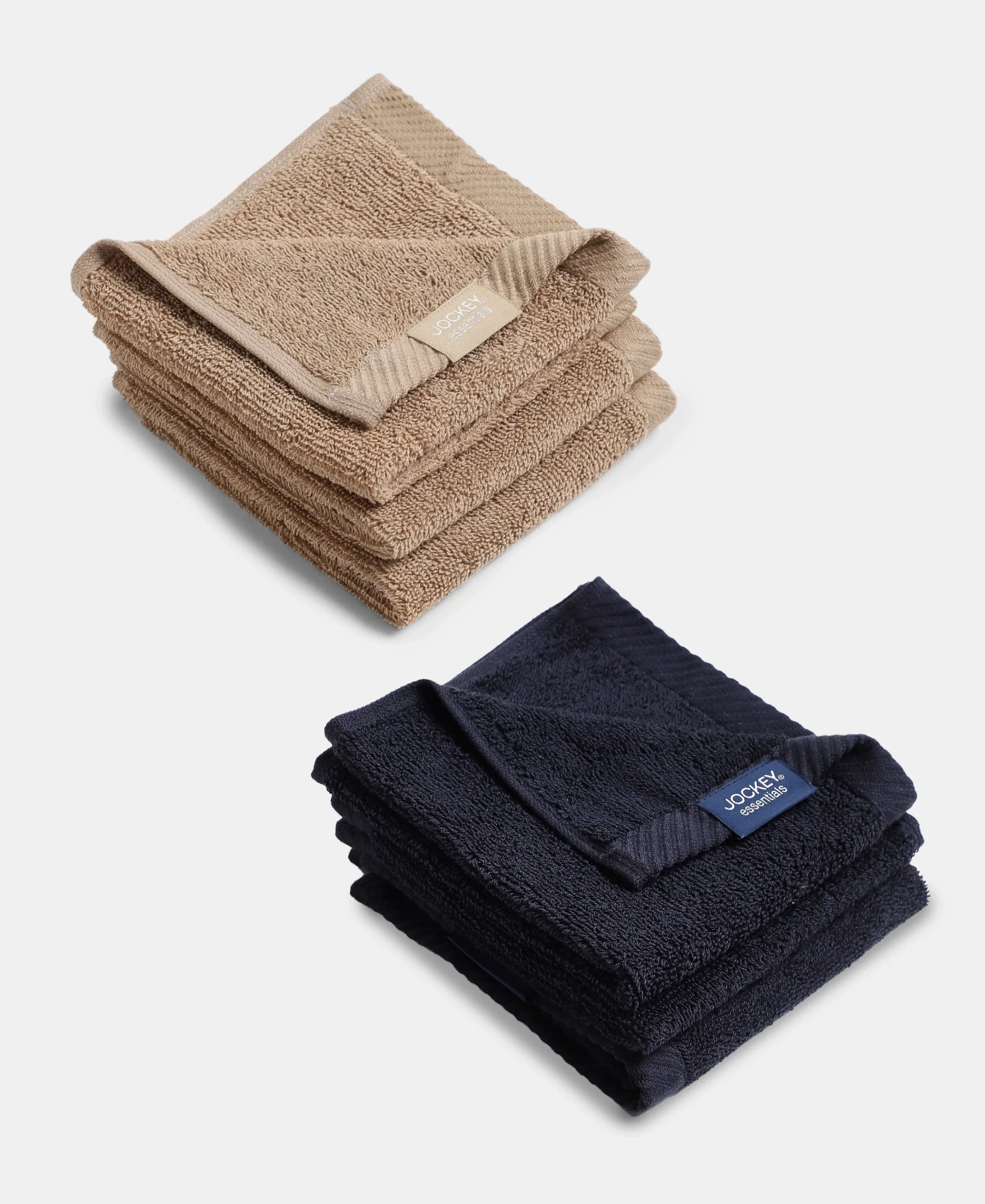 Pack of 6 Cotton Terry Ultrasoft and Durable Solid Face Towel - Navy & Camel - Image 5