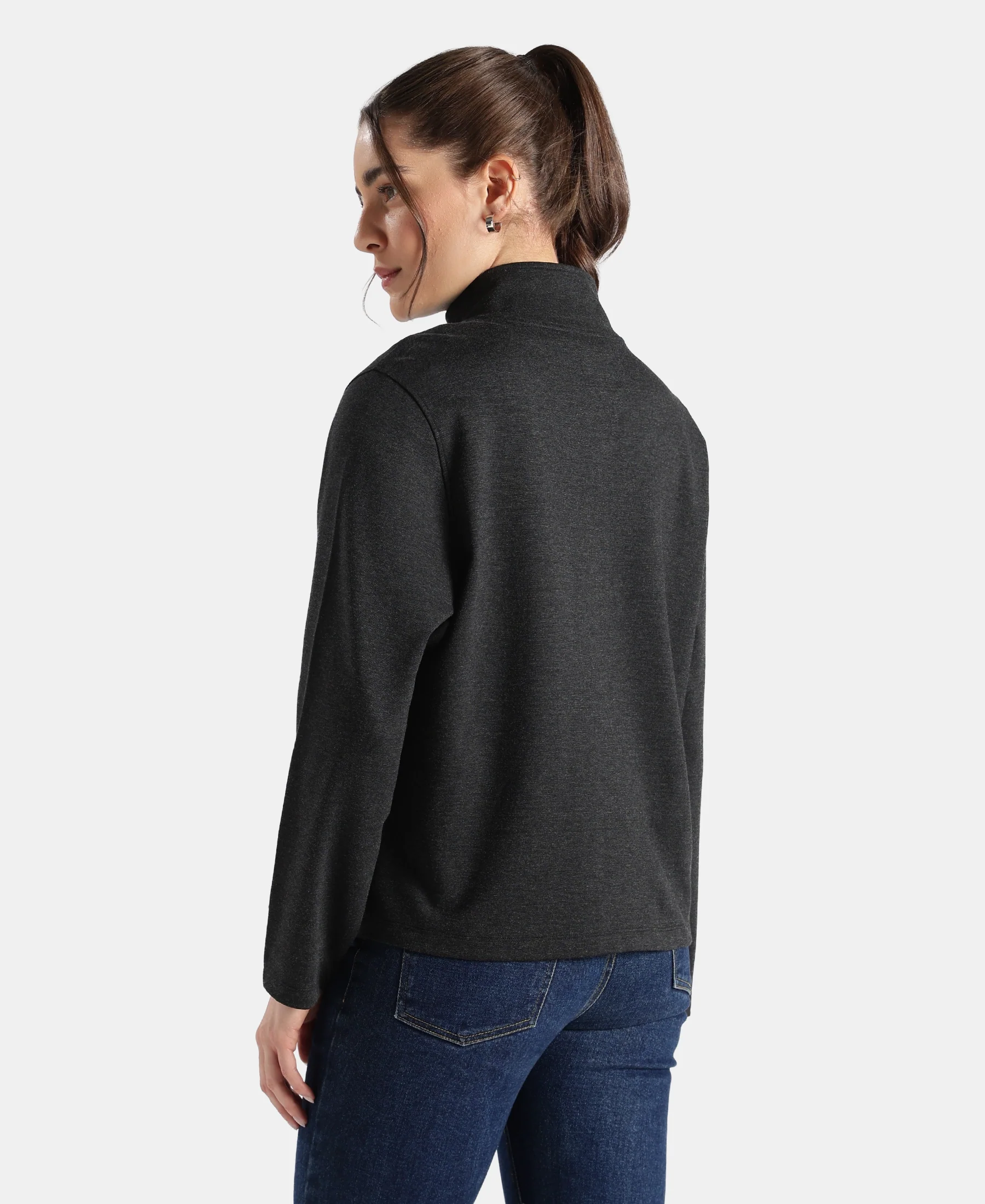 Rayon Nylon Elastane Stretch Relaxed Fit Jacket with Zipper Pockets - Black Melange - Image 3