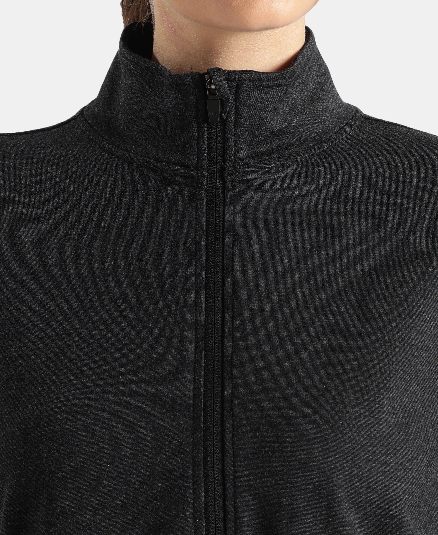 Rayon Nylon Elastane Stretch Relaxed Fit Jacket with Zipper Pockets - Black Melange - Image 7