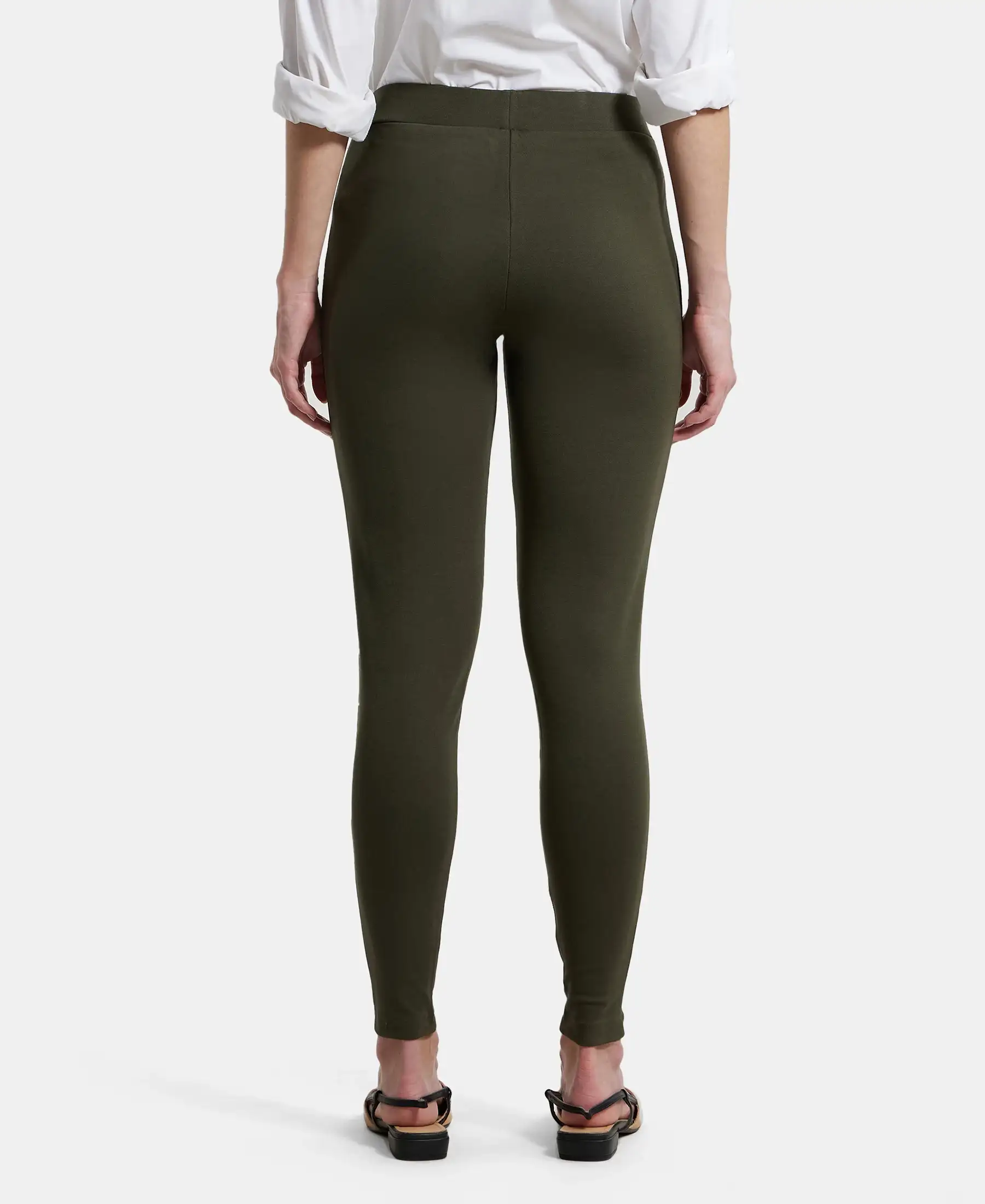 Rayon Nylon Elastane Stretch Treggings with Side Zipper Pockets - Deep Depths - Image 3