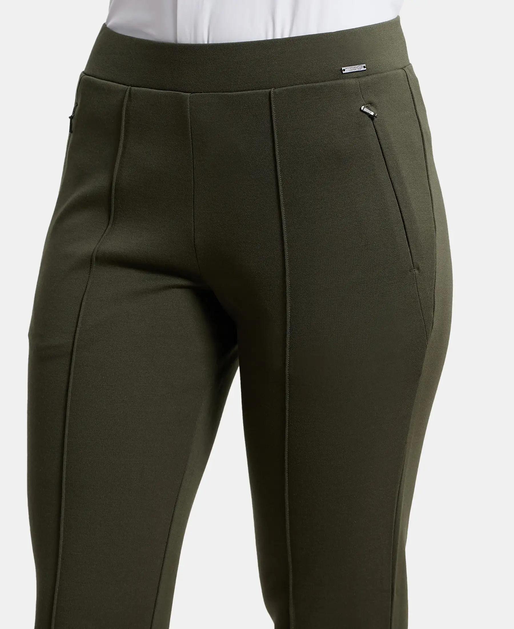 Rayon Nylon Elastane Stretch Treggings with Side Zipper Pockets - Deep Depths - Image 6