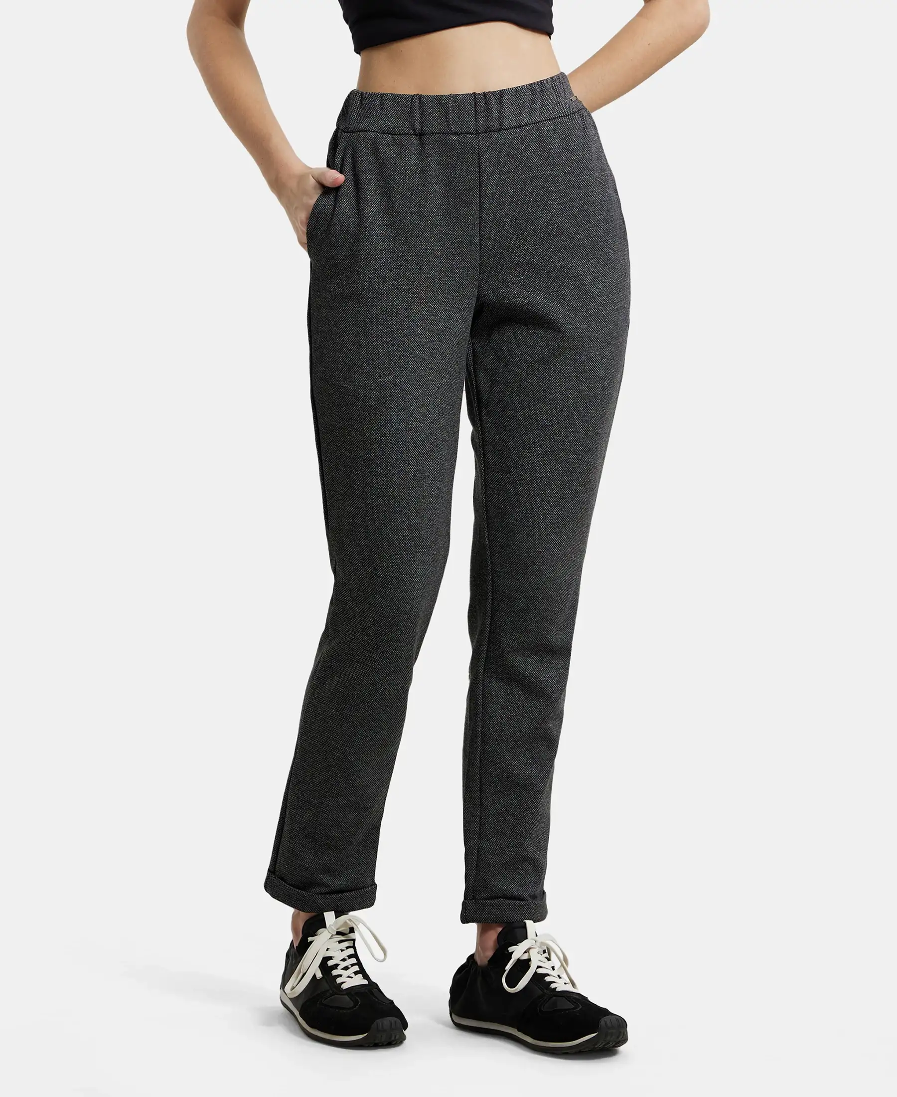 Rayon Polyester Elastane Stretch Slim Fit All Day Pants with Side Pockets - Black - Image 2