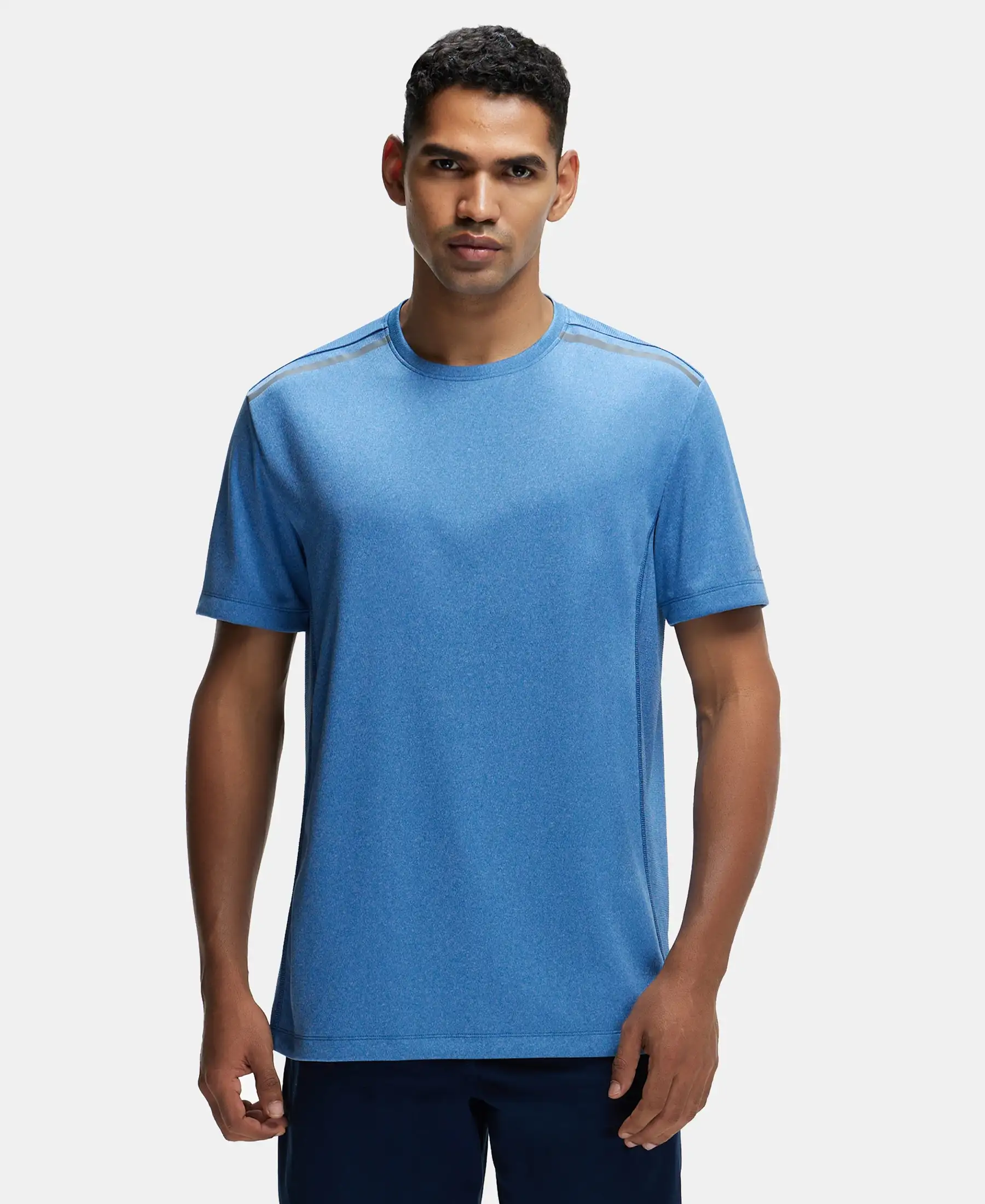 Recycled Microfiber Elastane Stretch Half Sleeve Round Neck T-Shirt with Breathable Mesh - Move Blue