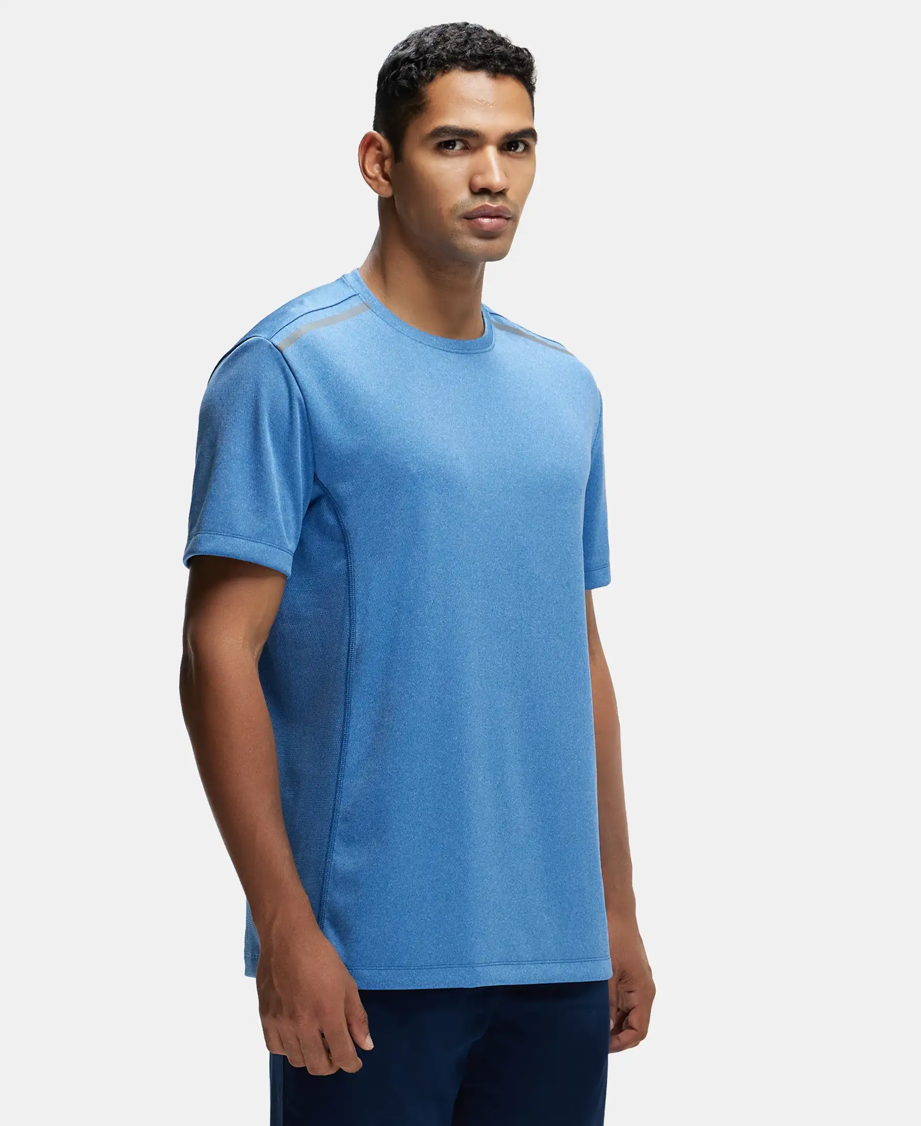 Recycled Microfiber Elastane Stretch Half Sleeve Round Neck T-Shirt with Breathable Mesh - Move Blue - Image 2