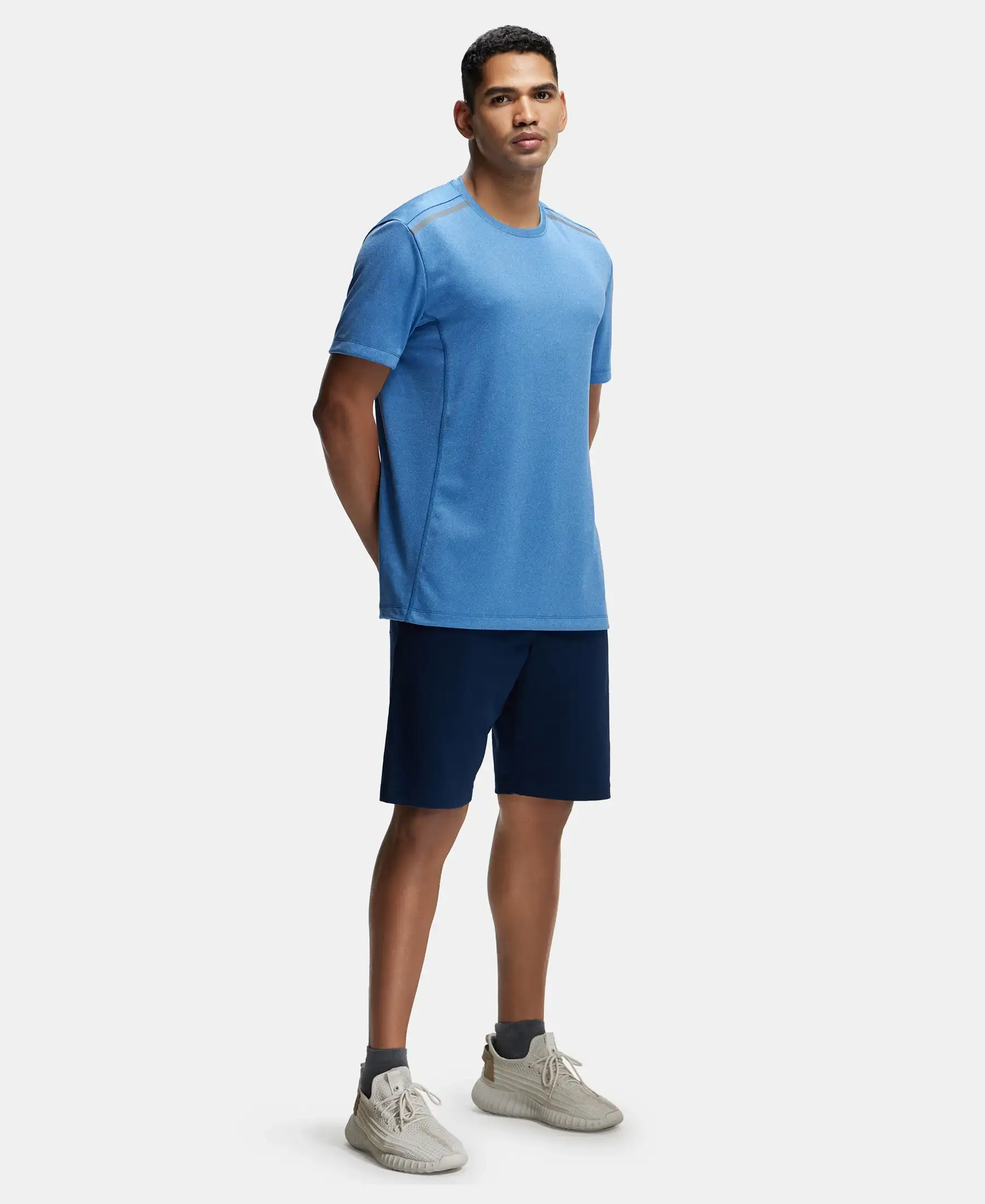 Recycled Microfiber Elastane Stretch Half Sleeve Round Neck T-Shirt with Breathable Mesh - Move Blue - Image 4