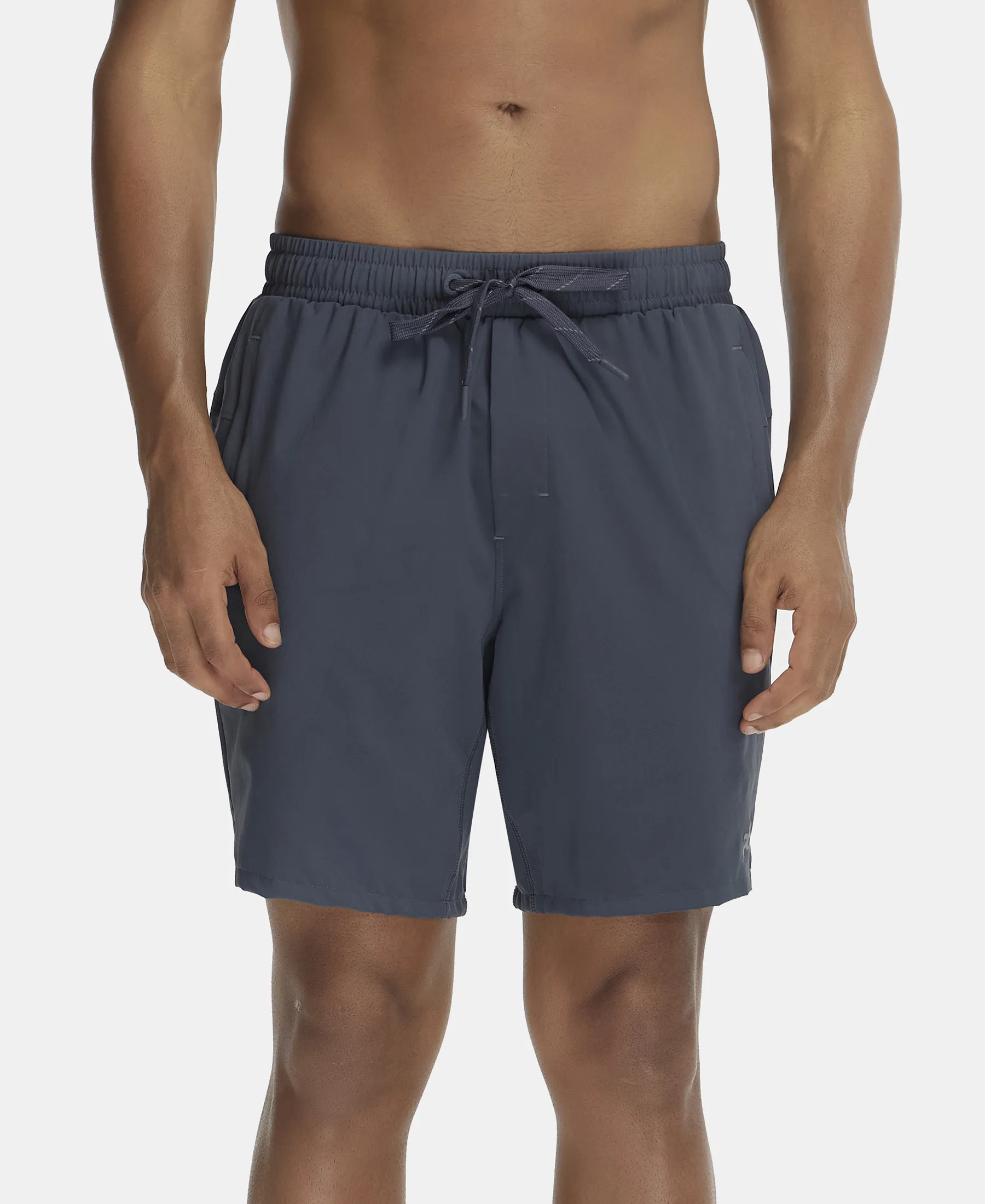 Recycled Microfiber Elastane Stretch Solid Shorts with Zipper Pockets and StayFresh Treatment - Graphite