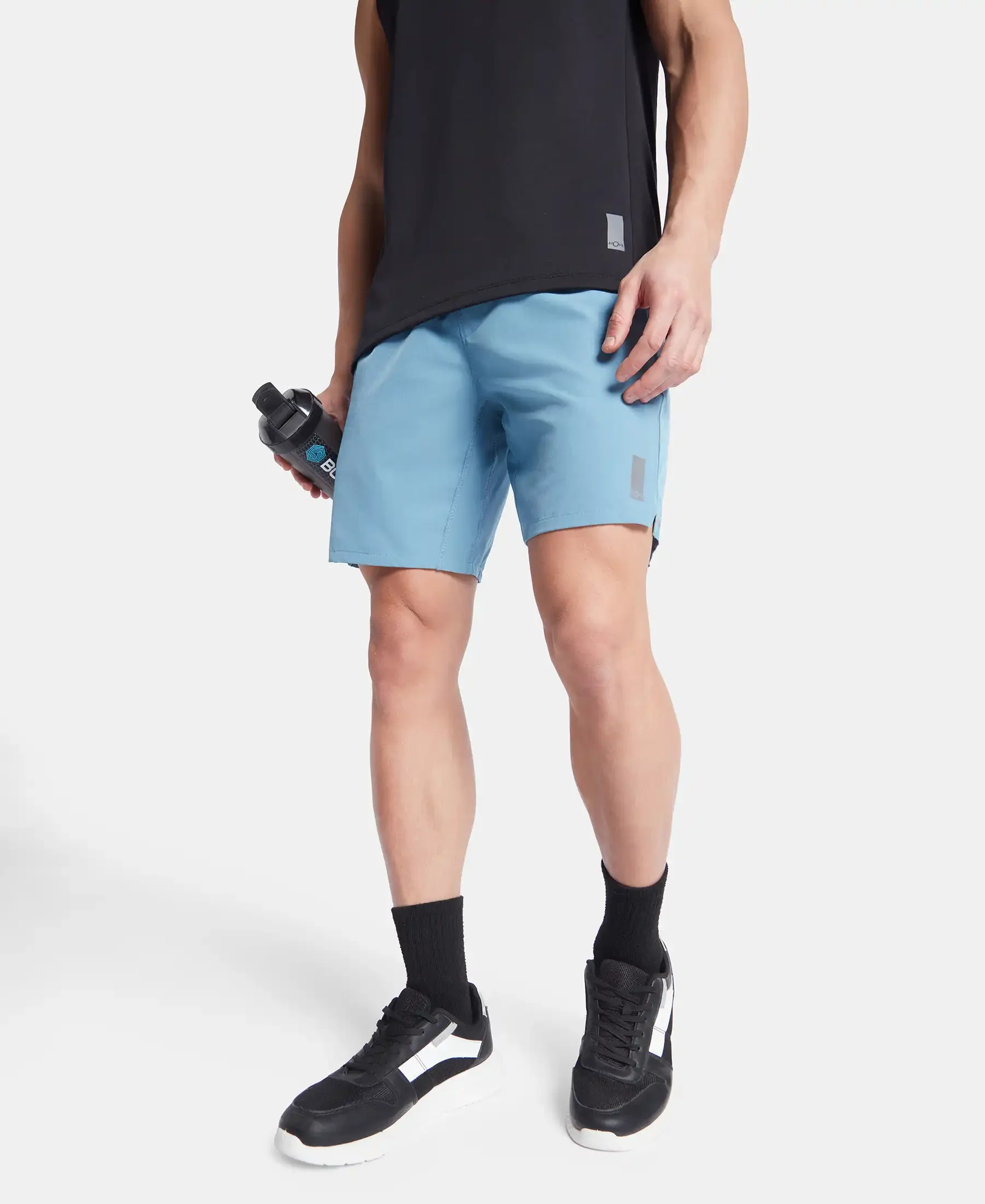 Recycled Microfiber Elastane Stretch Solid Shorts with Zipper Pockets and StayFresh Treatment - Provincial Blue - Image 5