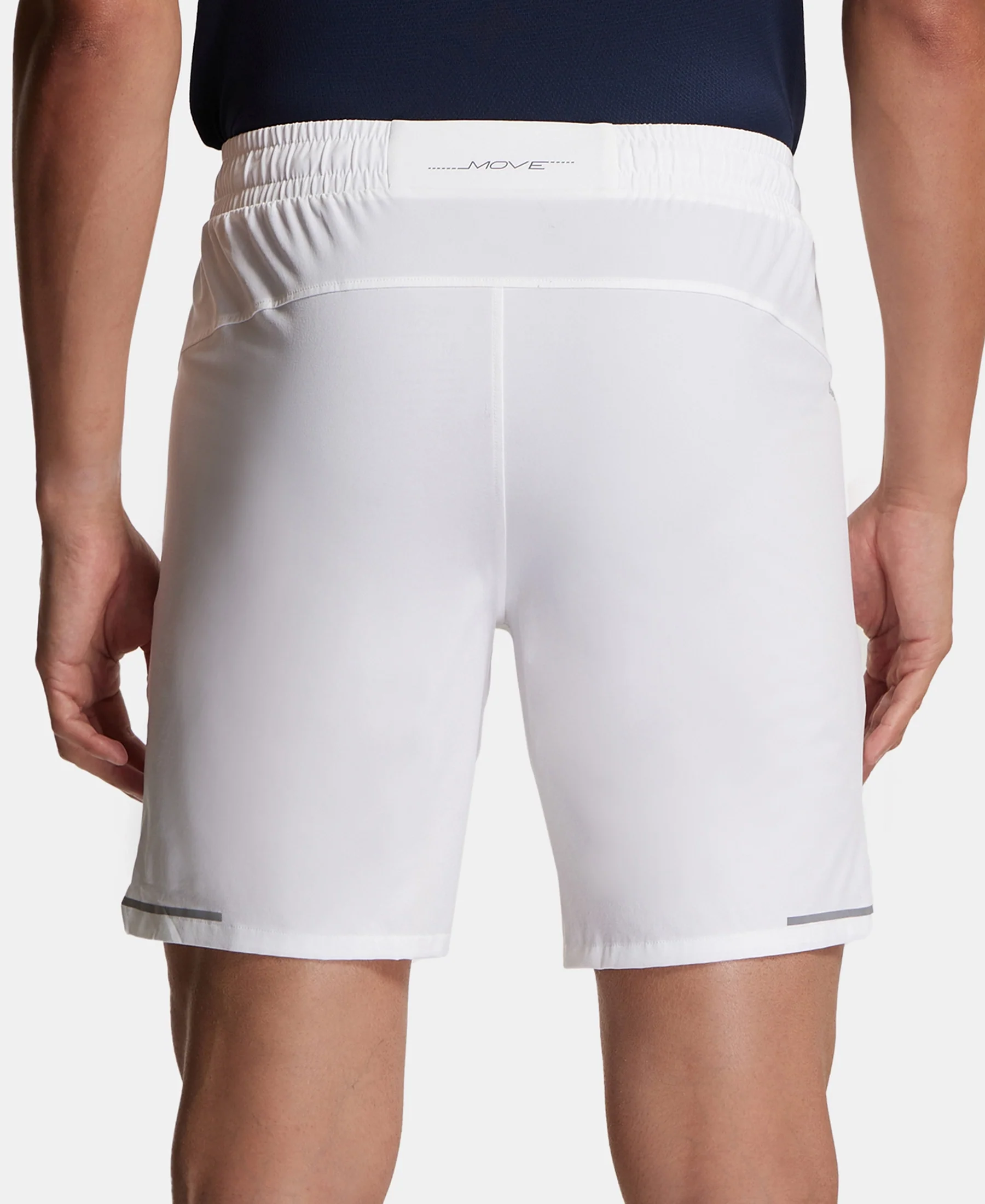 Recycled Microfiber Elastane Stretch Solid Shorts with Zipper Pockets and StayFresh Treatment - White - Image 3